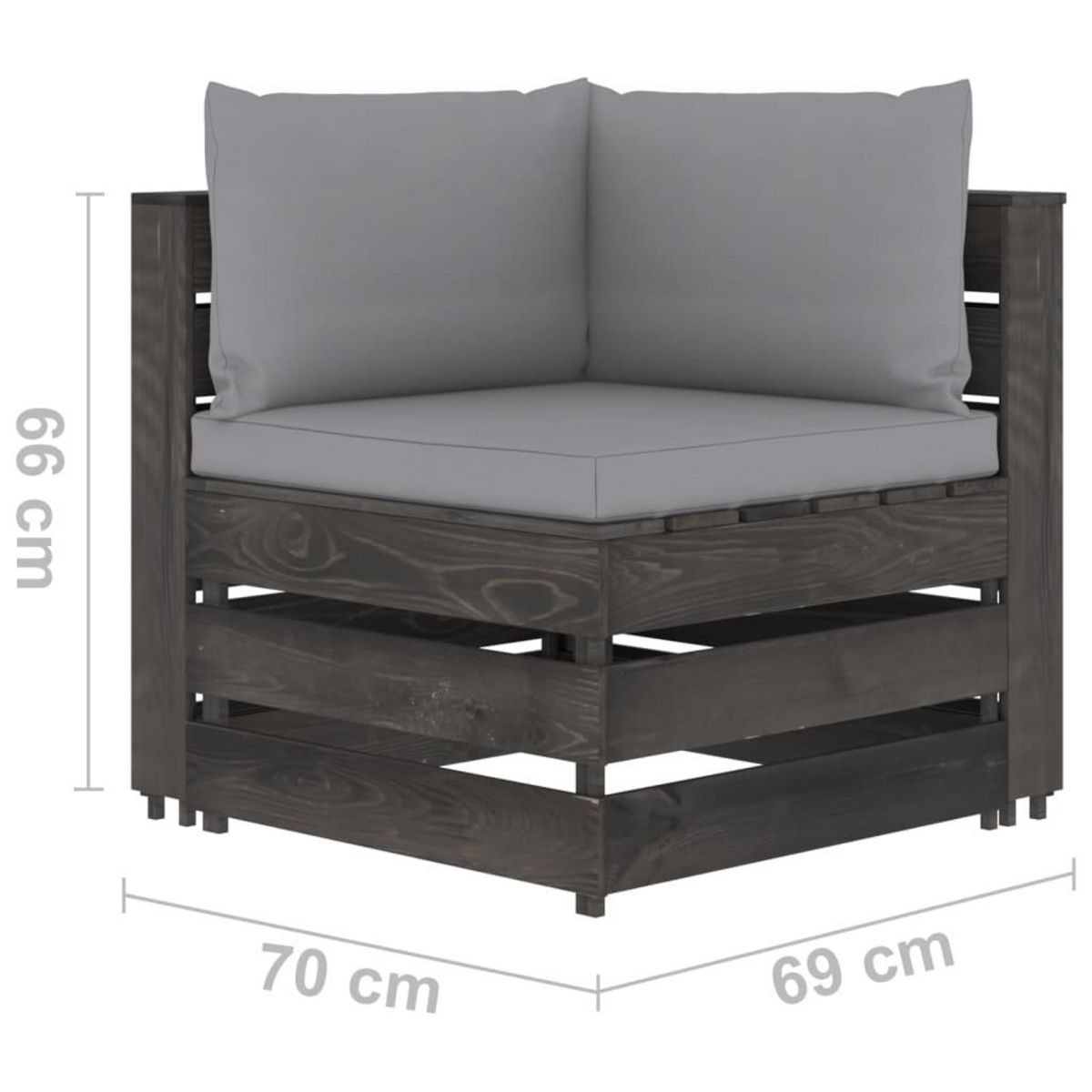 VIDAXL Canape de jardin 2 places avec coussins bois impregne de gris