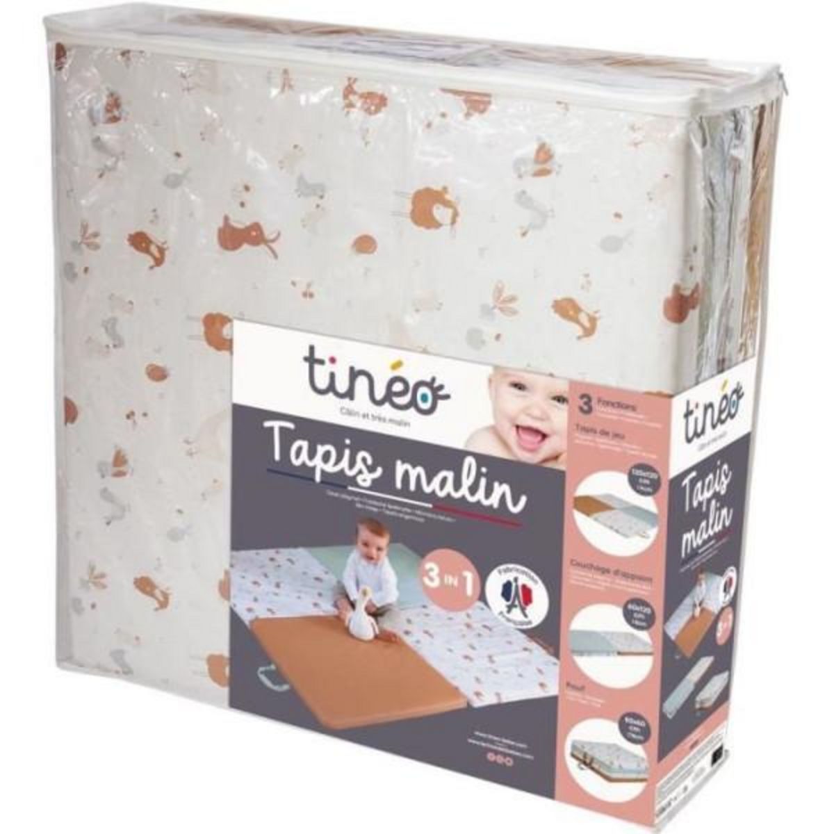 TINEO Tapis d'éveil Malin TINEO LITTLE FARMER 3en1 - Tapis évolutif multifonction - 120x120 cm