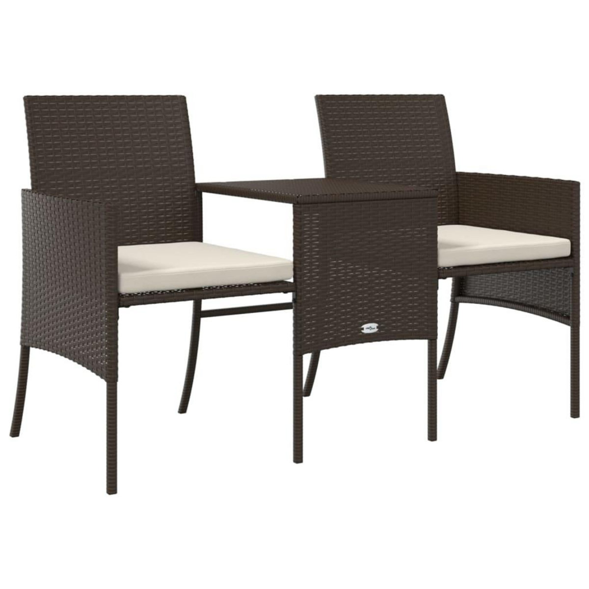 VIDAXL Canape de jardin 2 places avec table et tabourets marron rotin