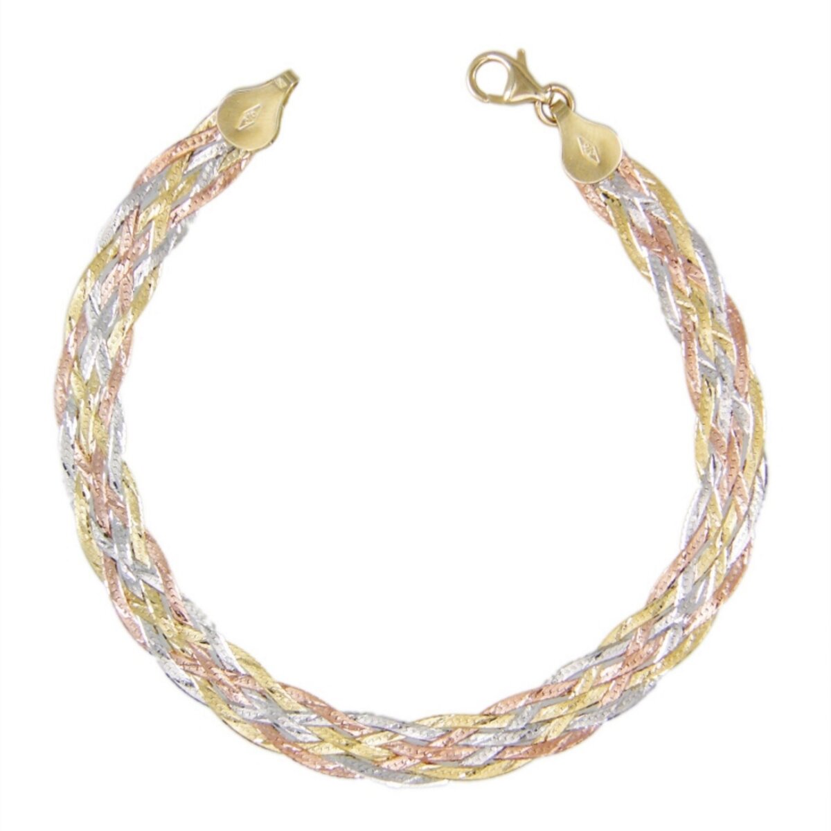 L'ATELIER D'AZUR Bracelet Tresse  Trois Ors  - Or Tricolore Jaune, Blanc et Rose - Femme