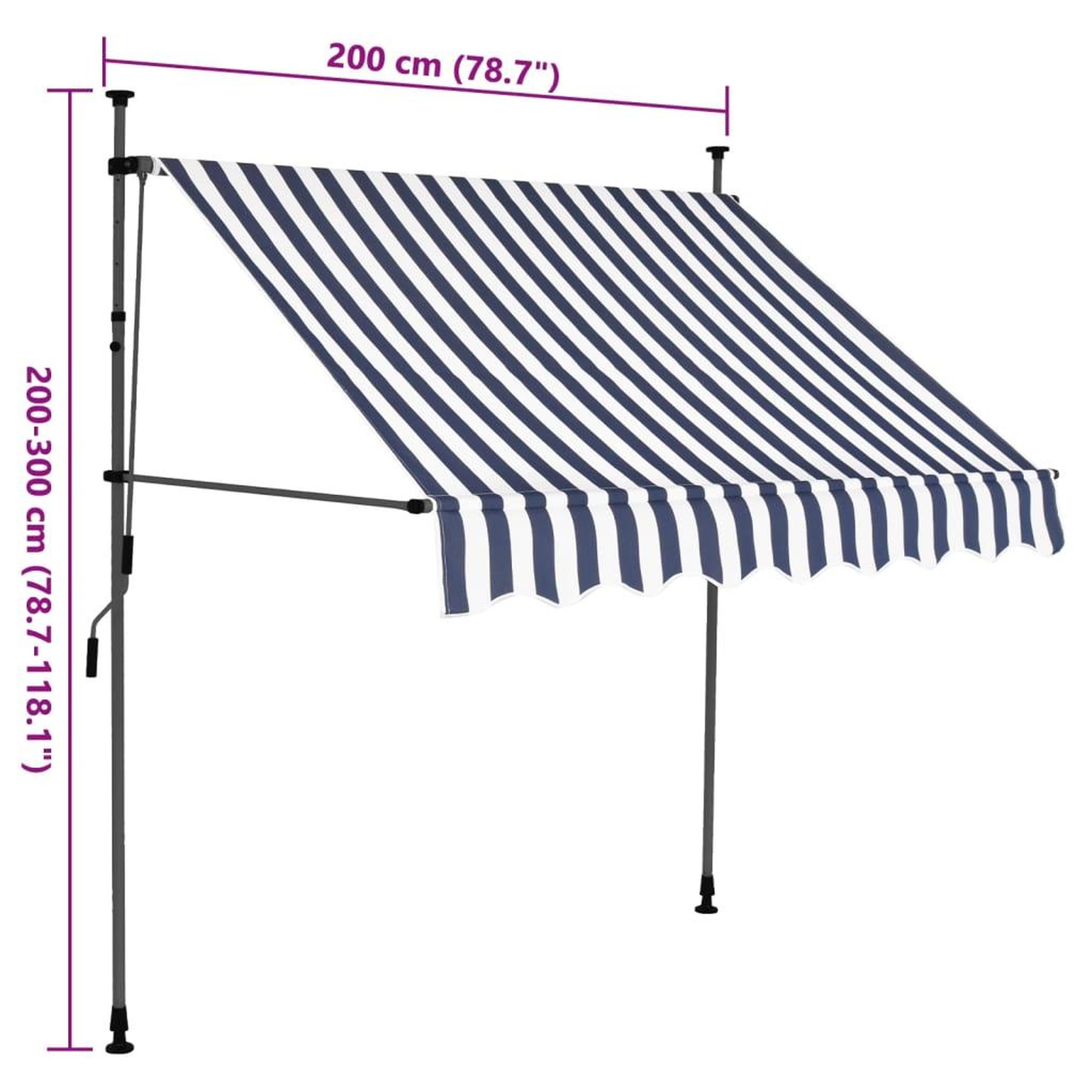 Voir la diapositive 6 : VIDAXL Auvent manuel retractable avec LED 200 cm Bleu et blanc