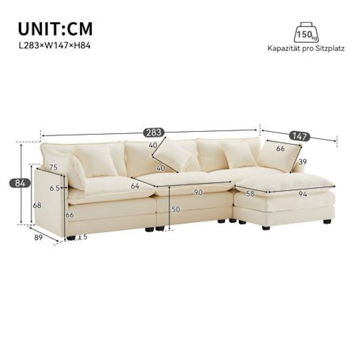 MERAX Canapé d'angle réversible 3 places tissu