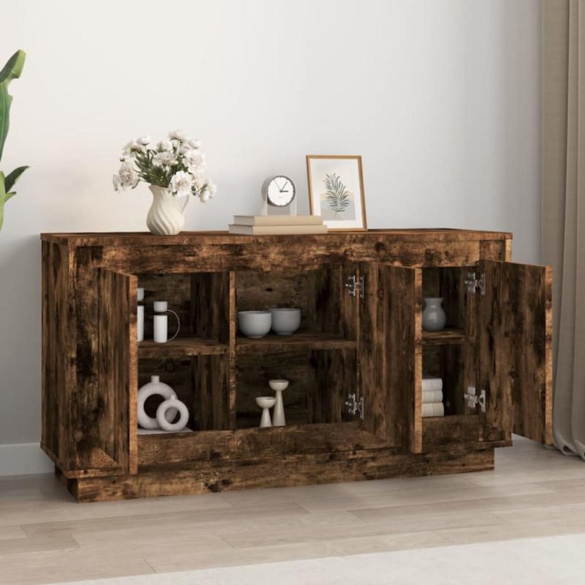 VIDAXL Buffet chêne fumé 102x35x55 cm bois d ingénierie