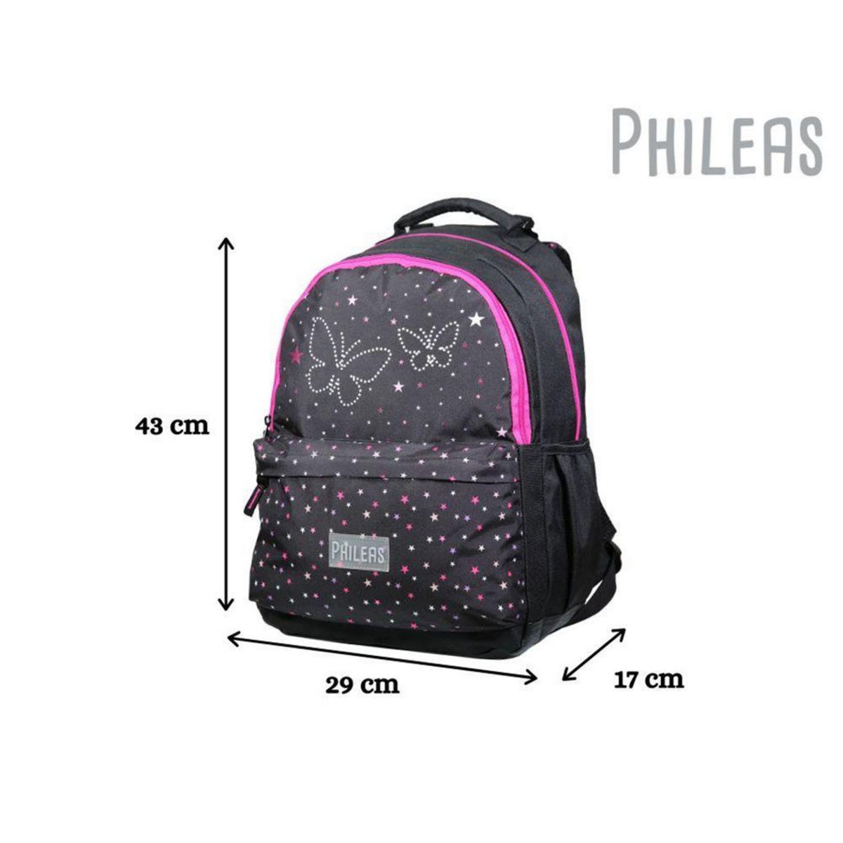 Bagtrotter BAGTROTTER Sac à dos 2 compartiments Phileas Papillons Noir - Le Plus Confortable des Sacs A Dos - Ergonomie/Confort/Sécurité - Système Smart Comfort