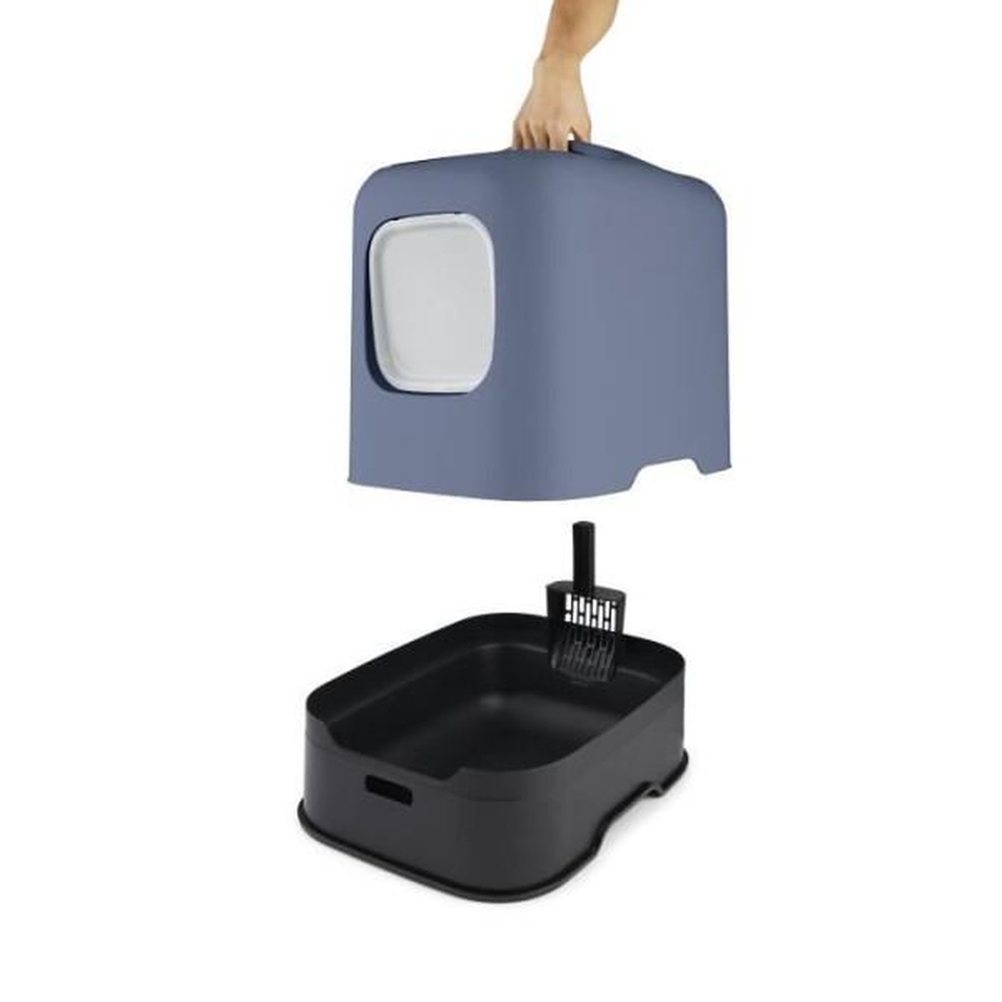 Voir la diapositive 2 : ROTHO Rotho - maison toilette pour chat 51 x 39 x 40 cm - bac a litiere - bleu horizon