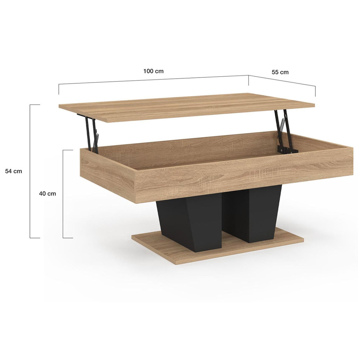 ID MARKET Table basse plateau relevable rectangulaire ELIAD bois et noir