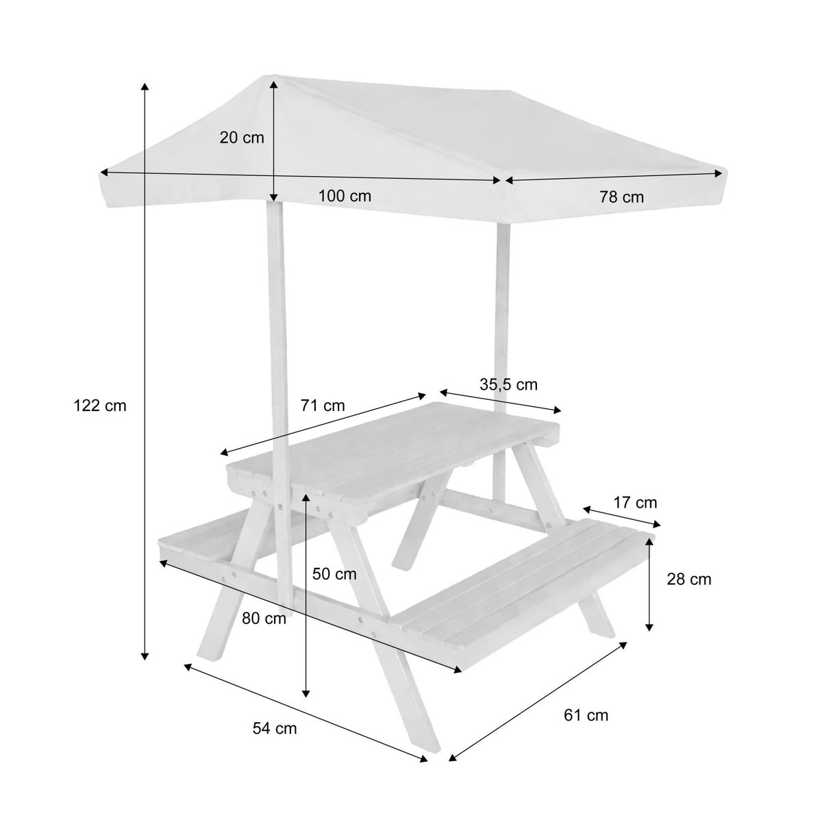 SWEEEK Table de pique-nique. salon de jardin enfant bois d'acacia avec parasol 2 places vert de gris - Jade