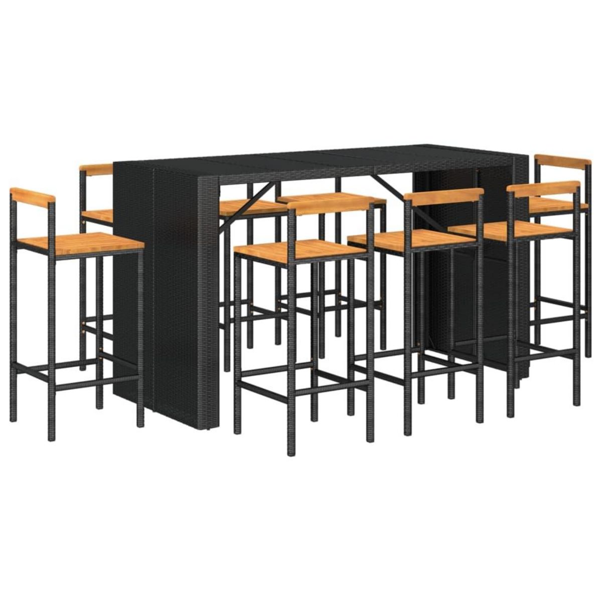 VIDAXL Ensemble de bar jardin 9 pcs noir poly rotin/bois massif acacia