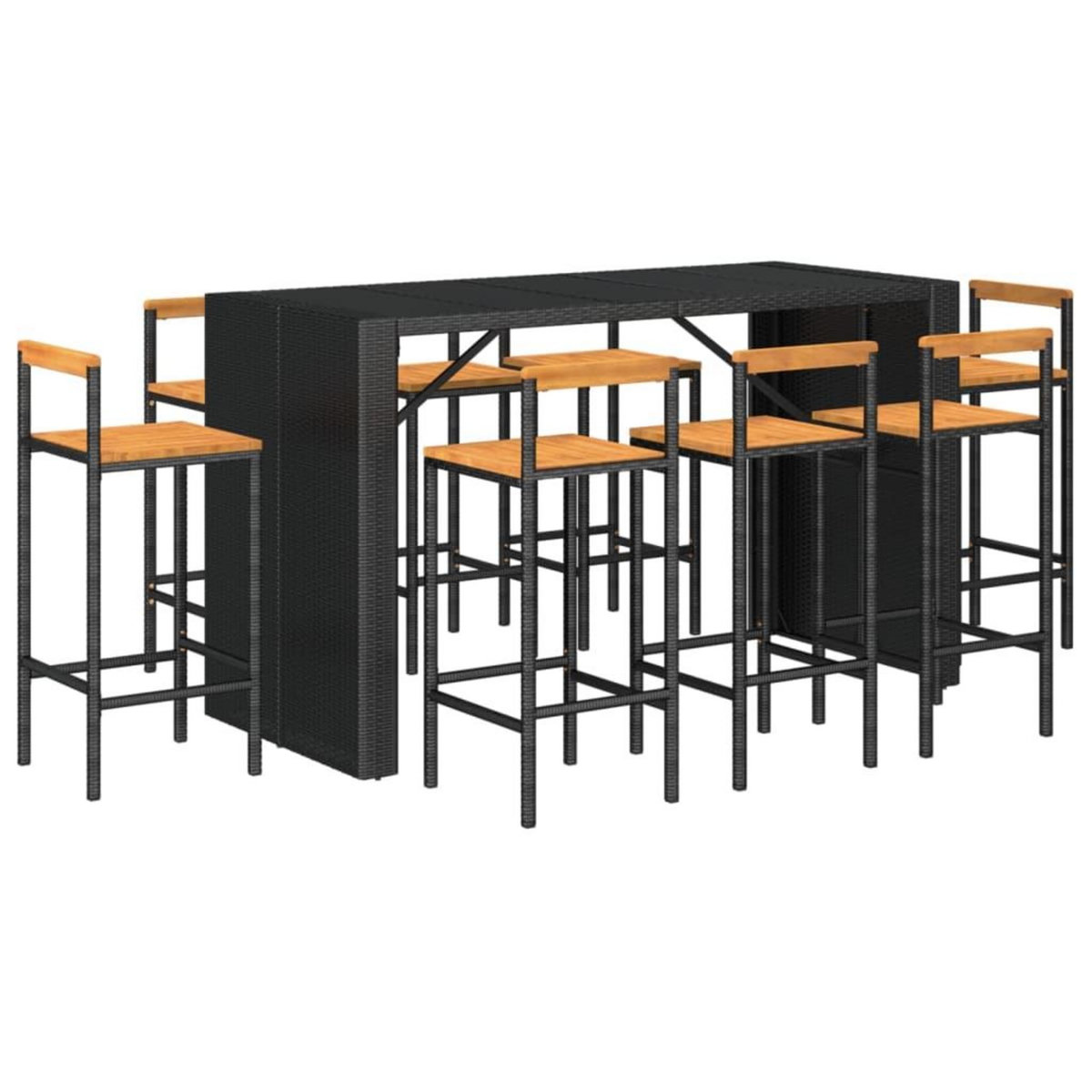 VIDAXL Ensemble de bar jardin 9 pcs noir poly rotin/bois massif acacia