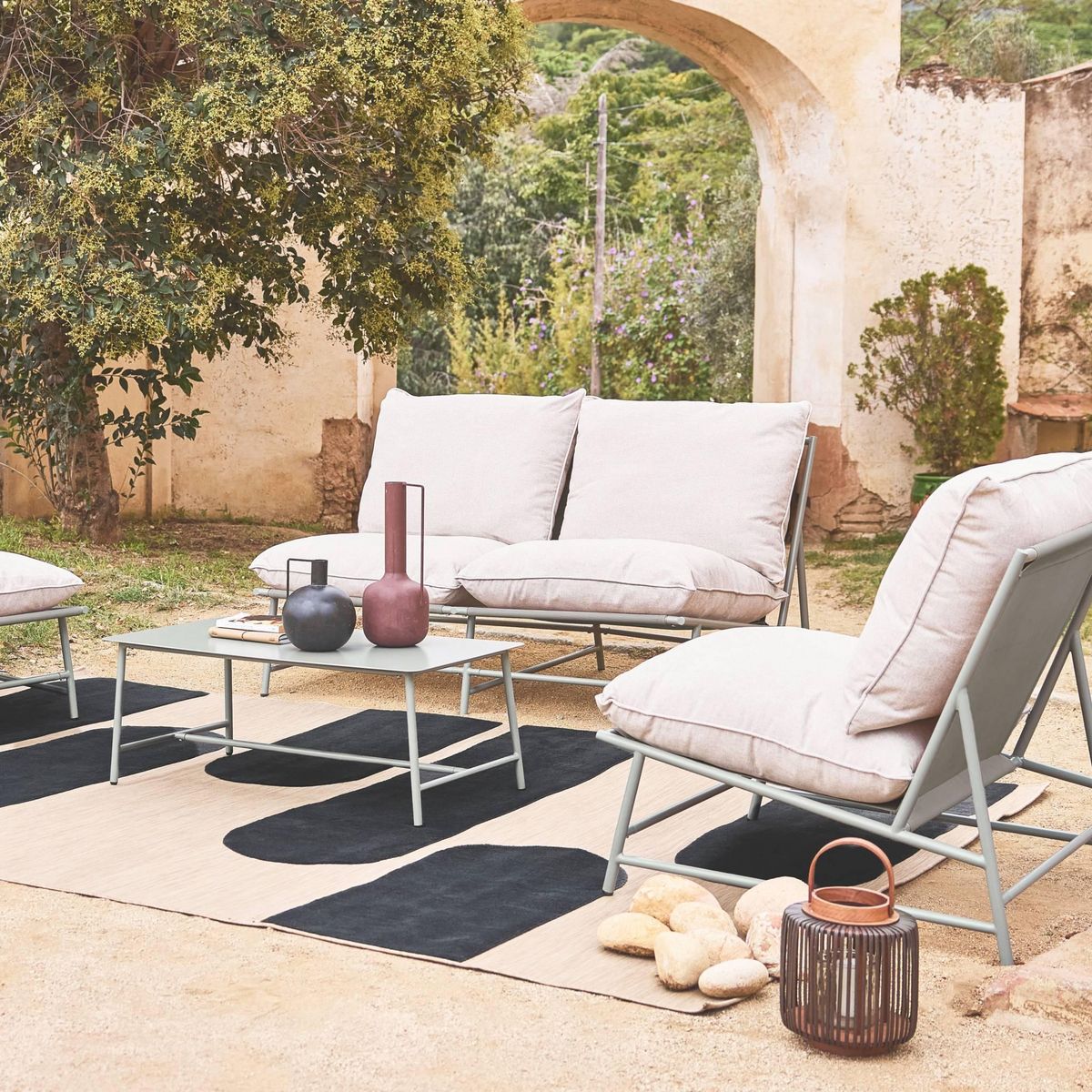 SWEEEK Salon de jardin en acier et textilène SOFIA, 4 places, table rectangulaire