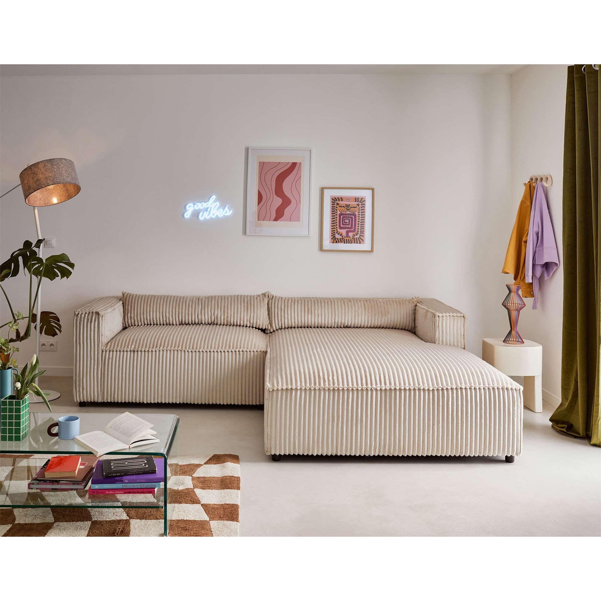 LISA DESIGN Ela - canapé d'angle droit - 4 places - en velours côtelé grosses côtes