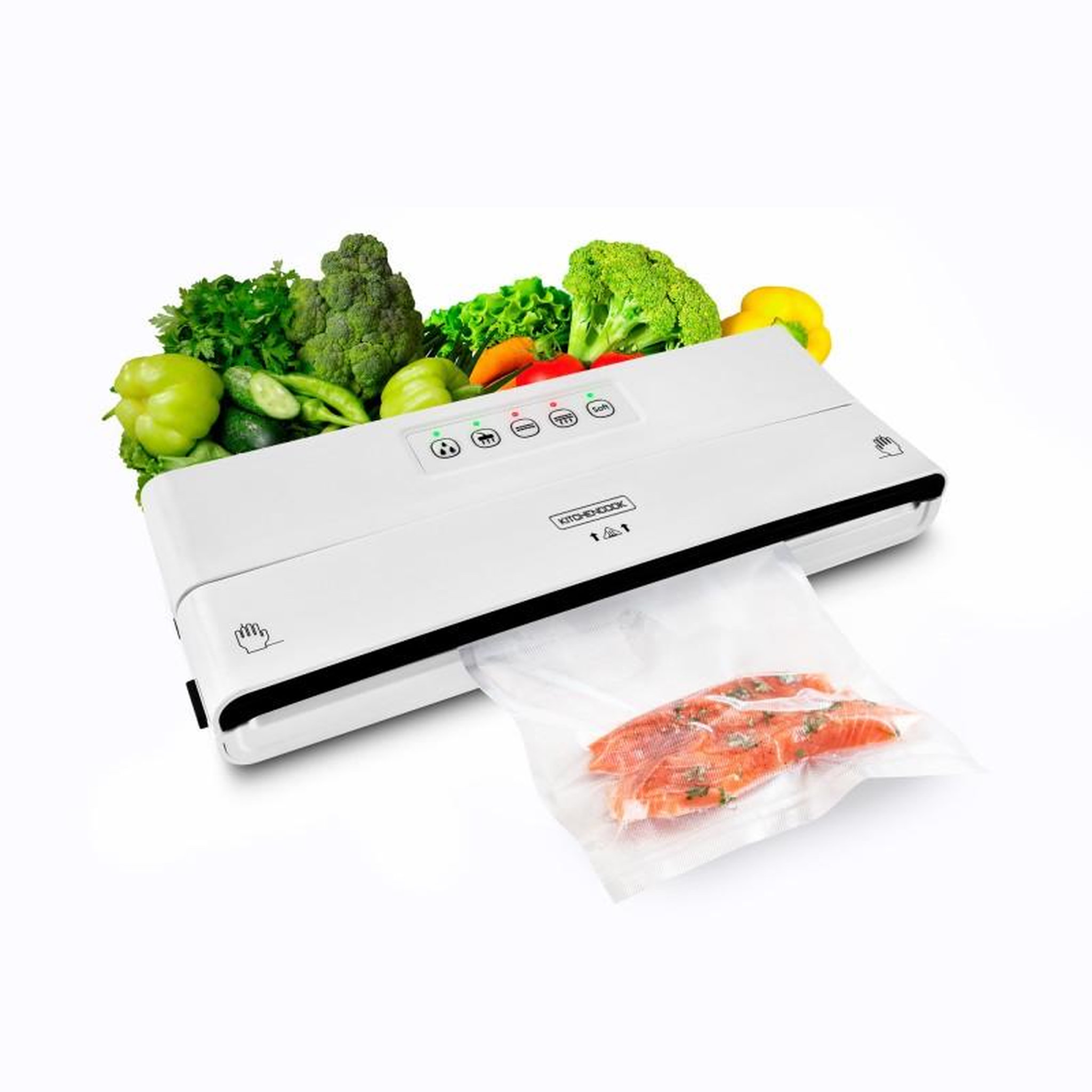 Voir la diapositive 4 : KITCHENCOOK Machine sous vide avec coupe-rouleau blanche modèle airprotect300 de kitchencook