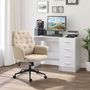 Voir la diapositive 2 : HOMCOM Fauteuil de bureau chaise de bureau hauteur réglable roulettes pivotant 360° tissu chanvre 69L x 66l x 89,5-97H cm beige