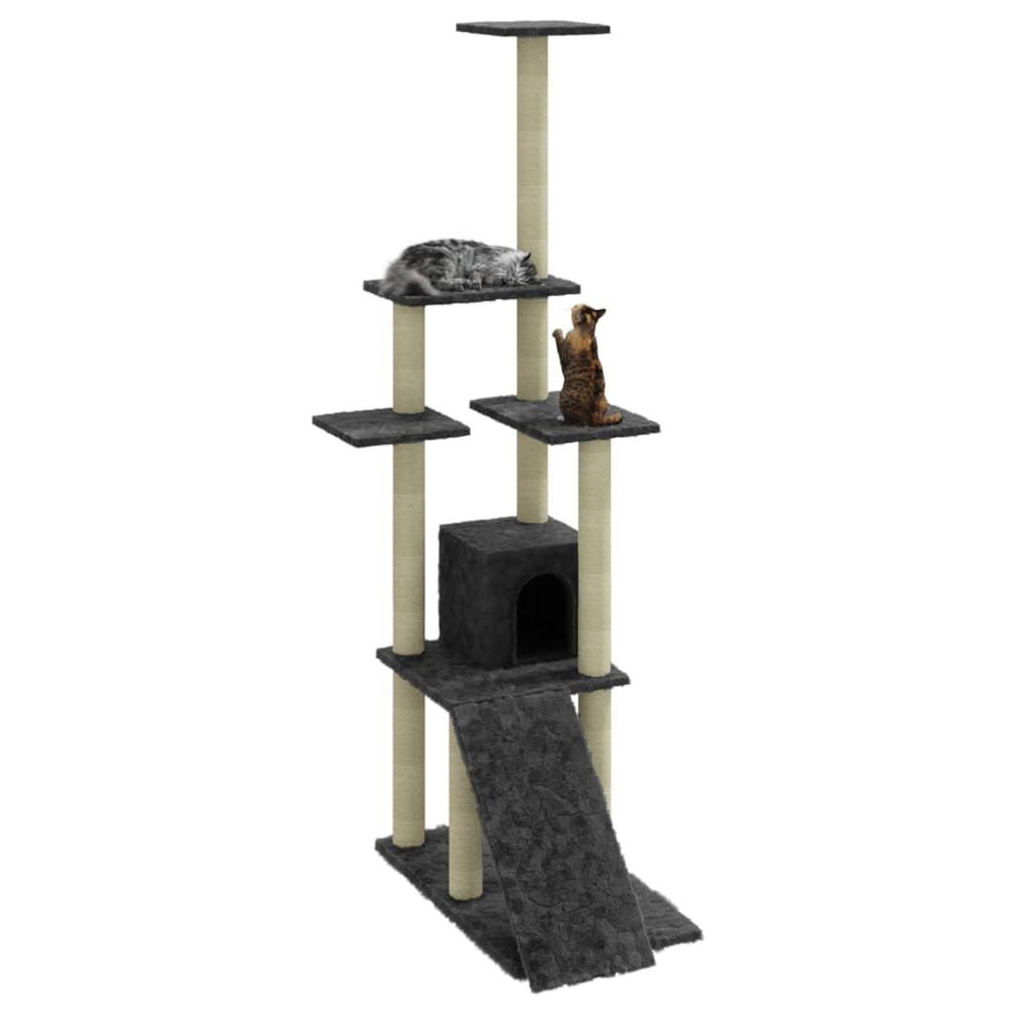 Voir la diapositive 3 : VIDAXL Arbre a chat avec griffoirs en sisal Gris fonce 155 cm