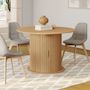 Voir la diapositive 4 : ID MARKET Table à manger extensible ronde JULIETTE 4-8 personnes pied lattes avec rangement 110-150 cm