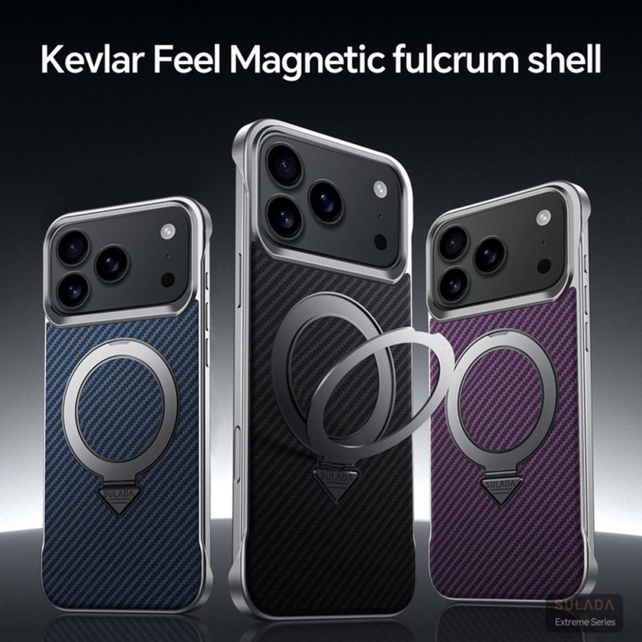 Voir la diapositive 2 : coque magnétique cuir avec support intégré pour iPhone 17 Pro Max, texture carbone, noir