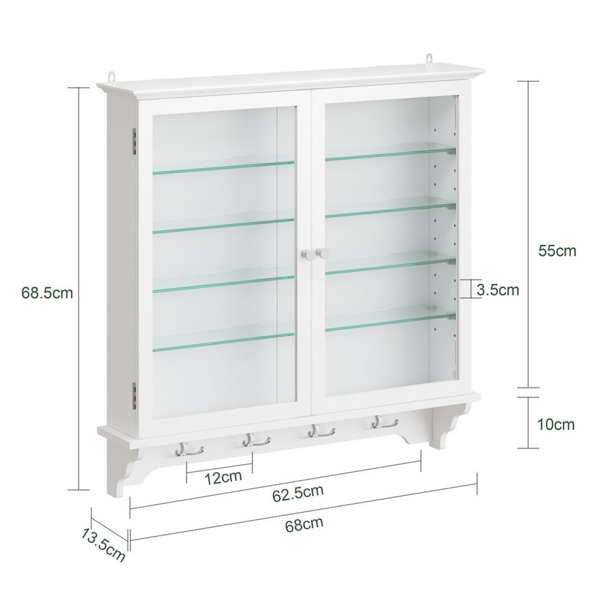 Voir la diapositive 3 : SOBUY Vitrine murale blanche avec 2 portes en verre et 4 étagères réglables 68x13,5x68,5 cm