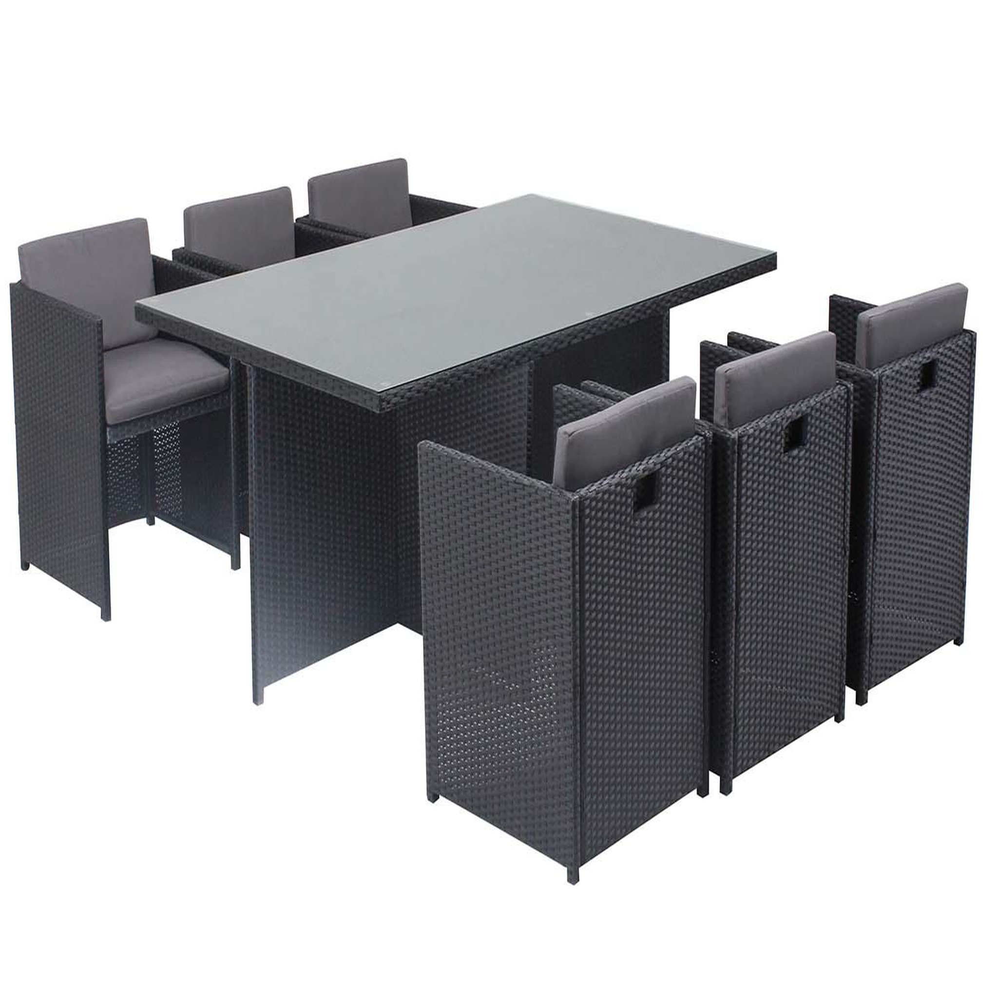 CONCEPT USINE Table et chaises 6 places encastrables en résine noir-gris MIAMI
