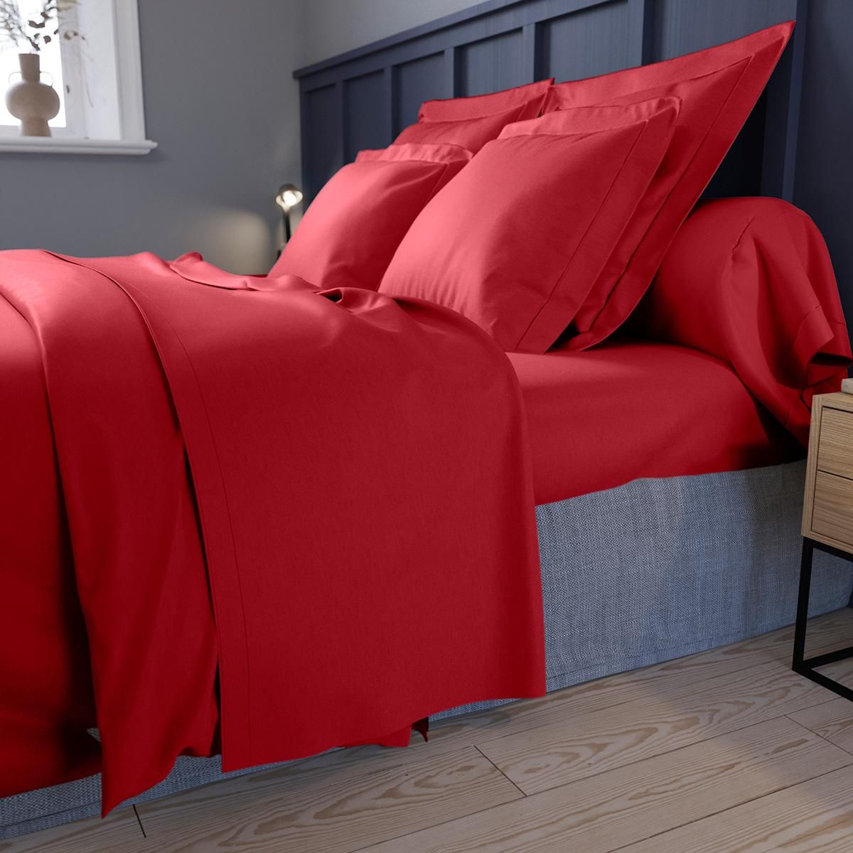 DODO Drap housse Partition Satin de coton Coloris Rouge