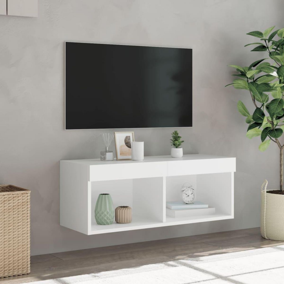 VIDAXL Meuble TV avec lumieres LED blanc 80x30x30 cm