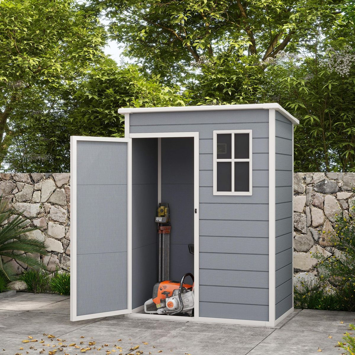 OUTSUNNY Abri de jardin - remise pour outils - cabanon porte verrouillable, fenêtre - dim. 151L x 92l x 193H cm - alu PP gris blanc