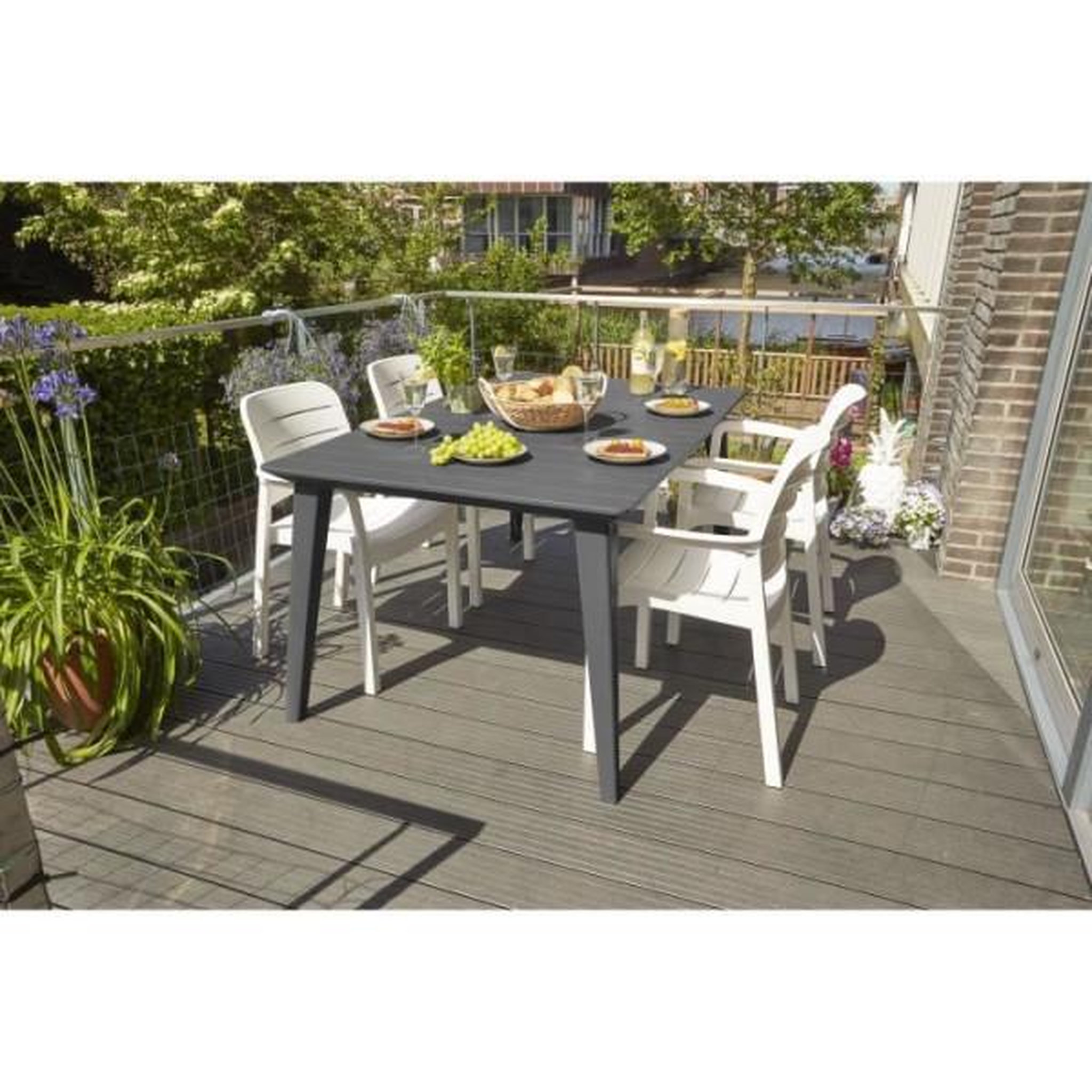 Voir la diapositive 2 : ALLIBERT by KETER Table de jardin - rectangulaire 160cm - gris graphite - en résine - 6 personnes - Lima - Allibert by KETER