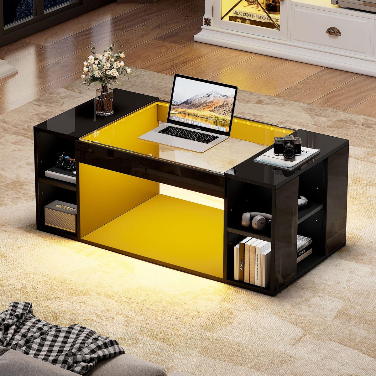 MERAX Table basse rectangulaire noir - 50x100 cm led mdf