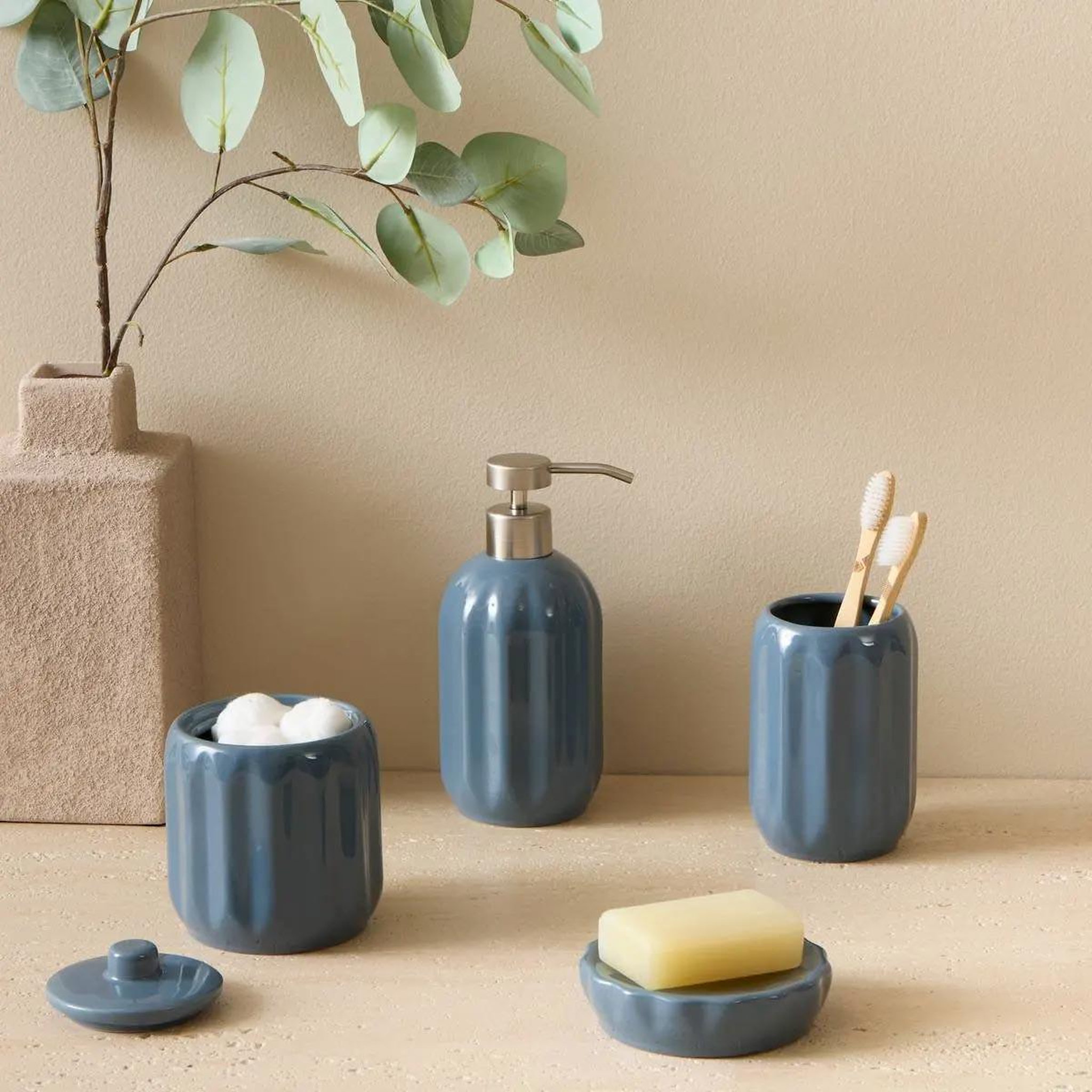 Voir la diapositive 2 : FIVE Porte savon en grès  suny colorama  11cm bleu