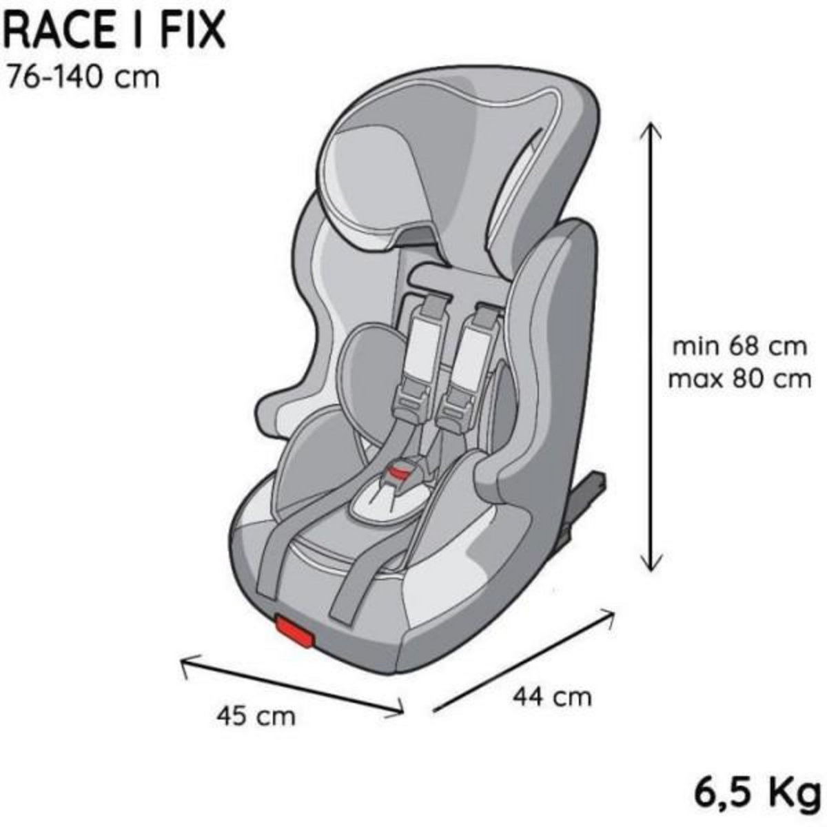 NANIA Siege Auto  isofix NANIA RACE I FIX 76-140 cm R129 –de 3 a 10 ans – Tetiere réglable - Base inclinable - Noir - Fabrication