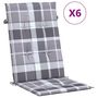 Voir la diapositive 2 : VIDAXL Coussins de chaise jardin a dossier haut lot de 6 carreaux gris