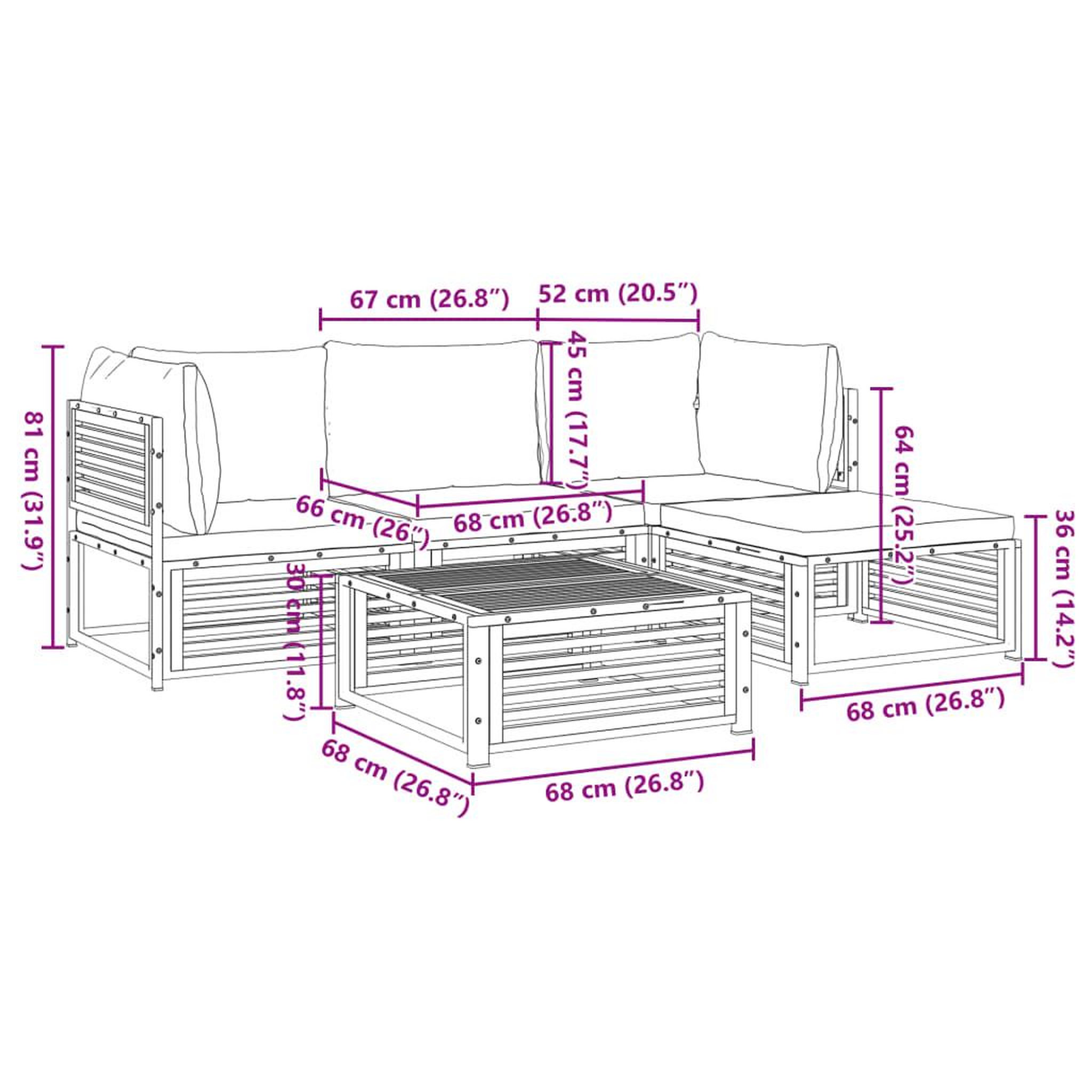 Voir la diapositive 6 : VIDAXL Salon de jardin avec coussins 5 pcs Bois d'acacia solide