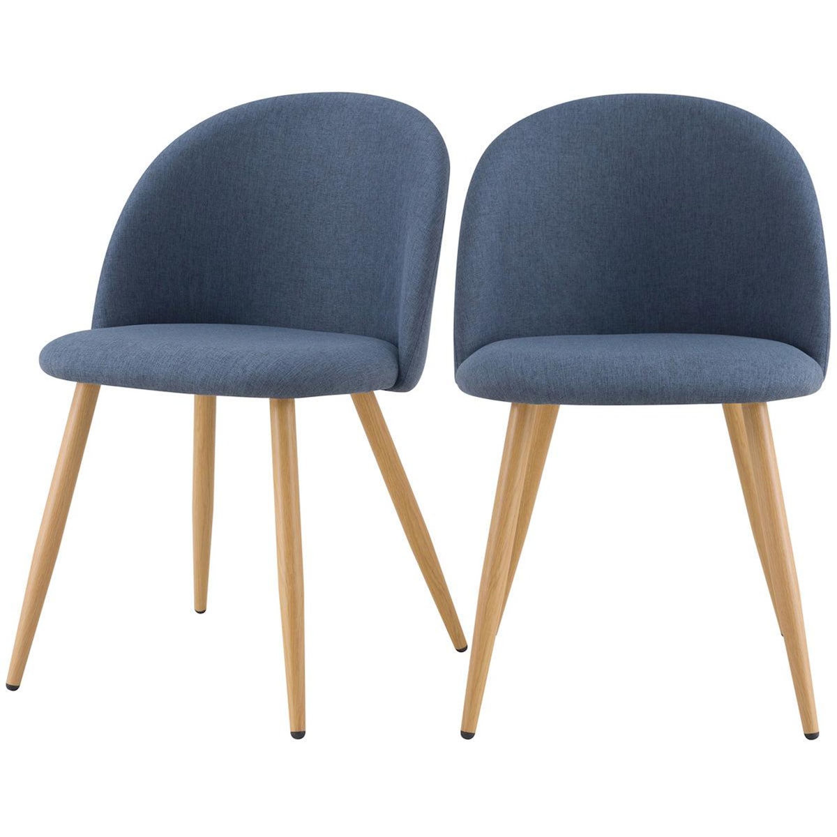 Rendez vous déco Lot de 2 chaises en tissu bleu et pieds en métal effet bois - Cozy