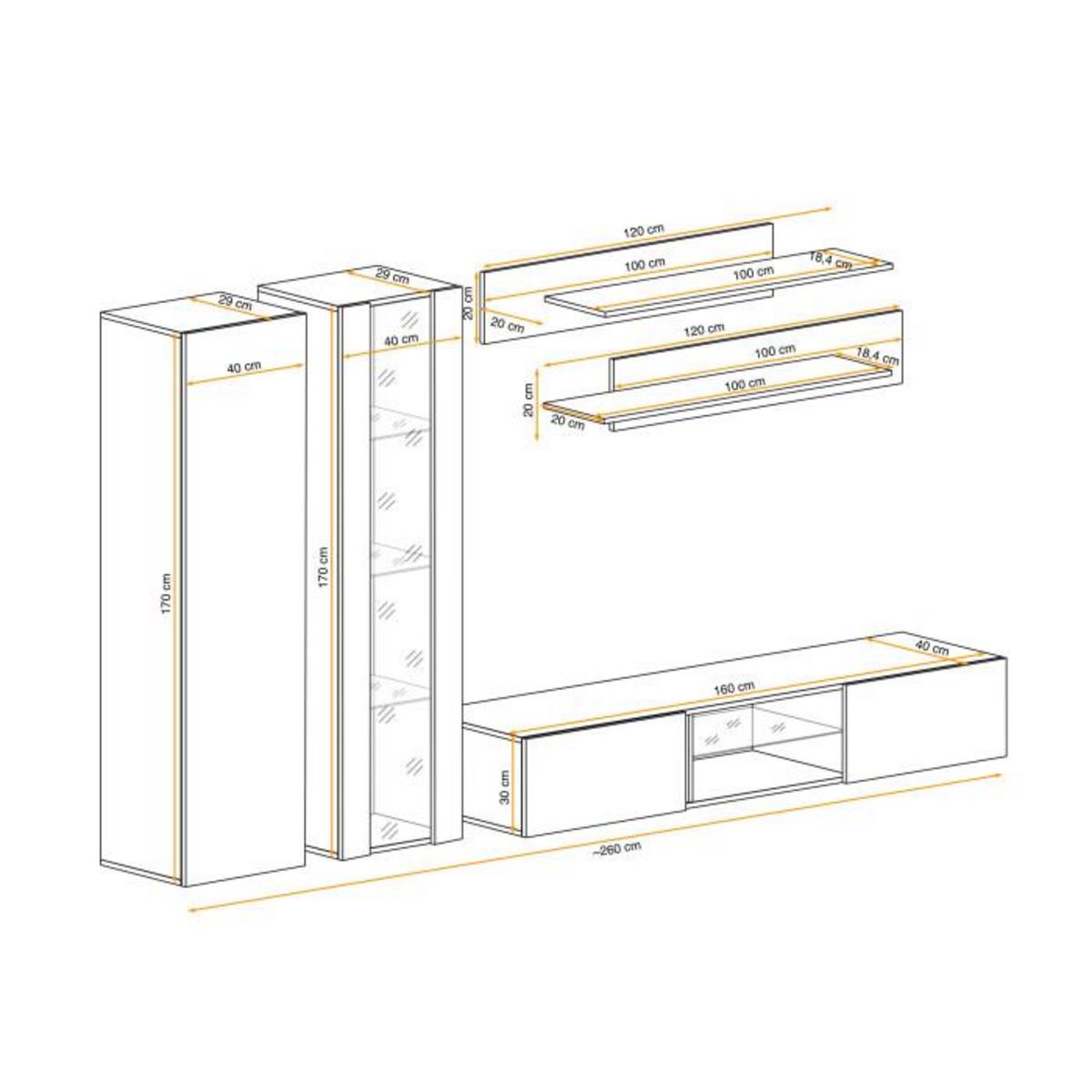 Paris Prix Meuble TV Mural Design  Fly LXXXVIII  260cm Blanc