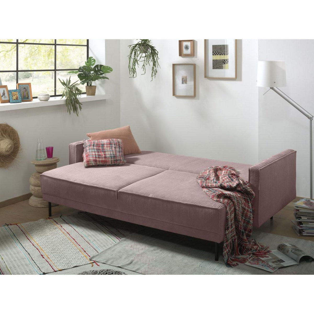 LISA DESIGN Charlie - canapé 3 places convertible avec coffre - en velours côtelé