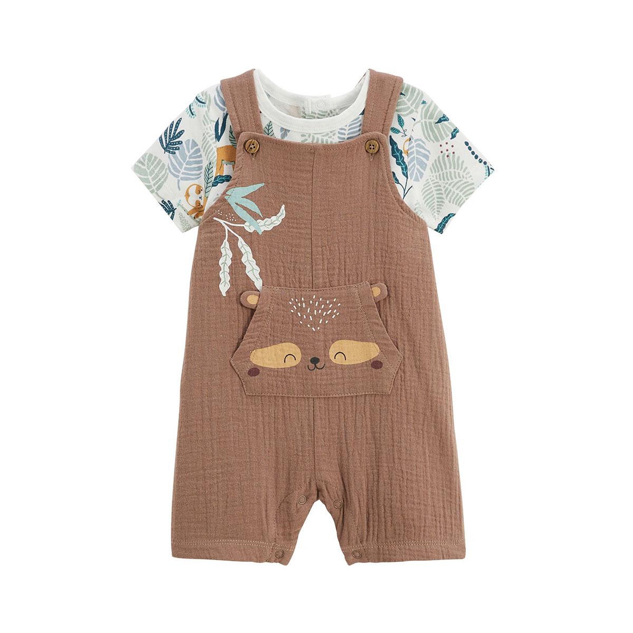 Voir la diapositive 1 : Petit Béguin Ensemble salopette bébé en gaze de coton et t-shirt baroudeur