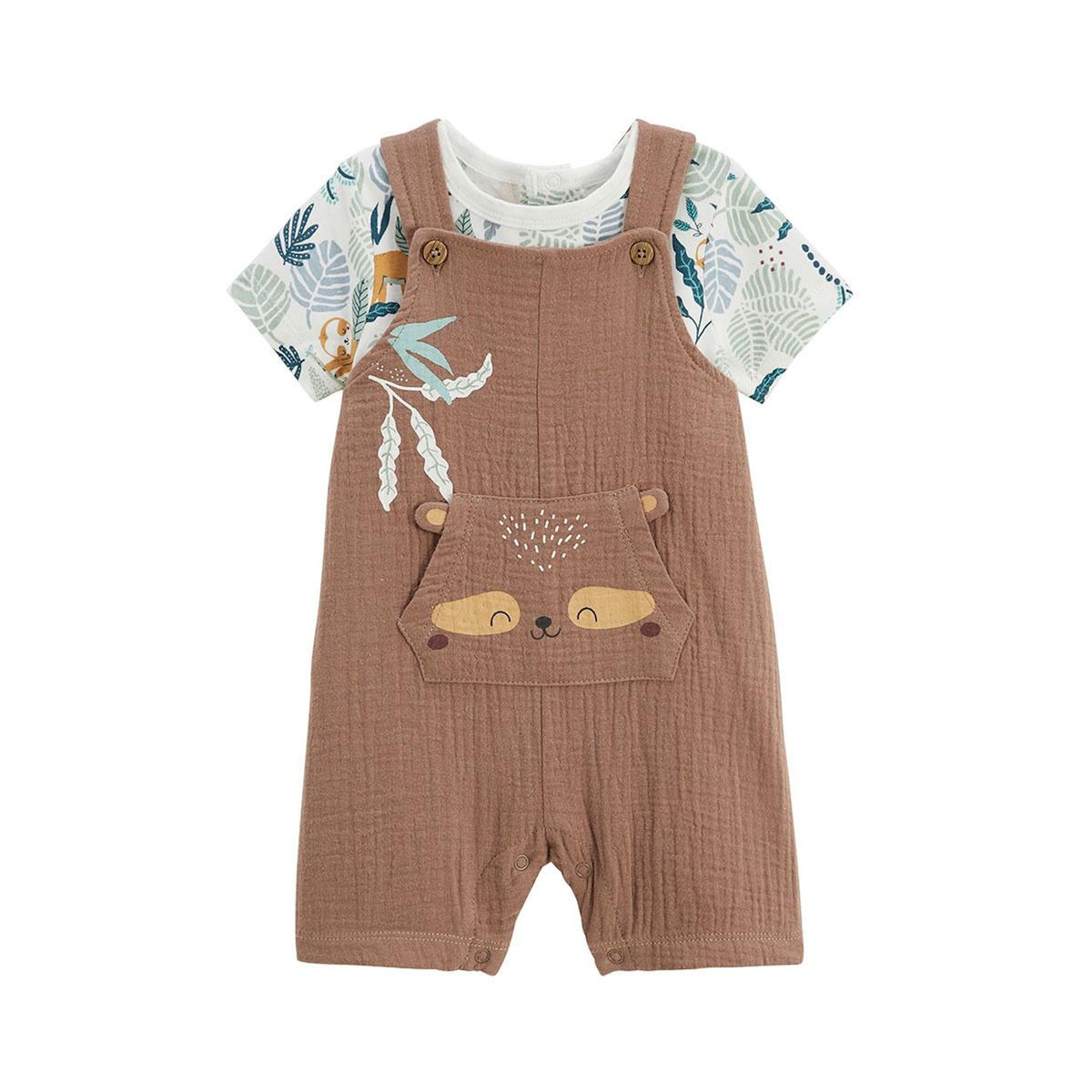 Petit Béguin Ensemble salopette bébé en gaze de coton et t-shirt Baroudeur