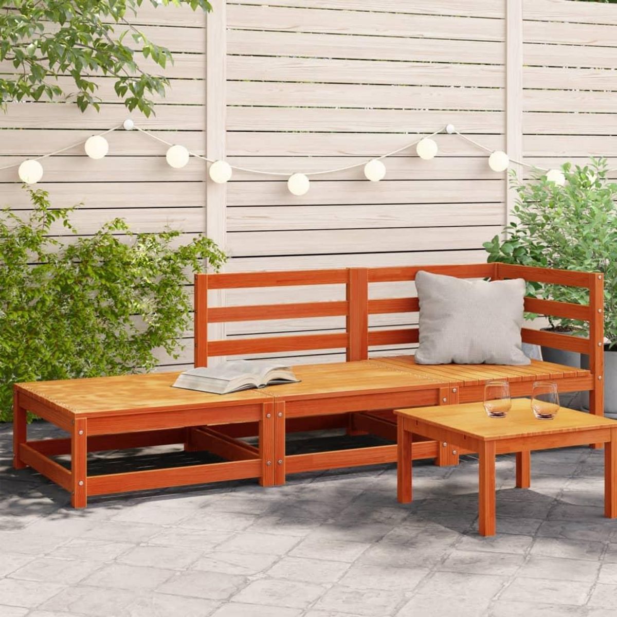 VIDAXL Canape de jardin repose-pieds 2 places bois massif de pin