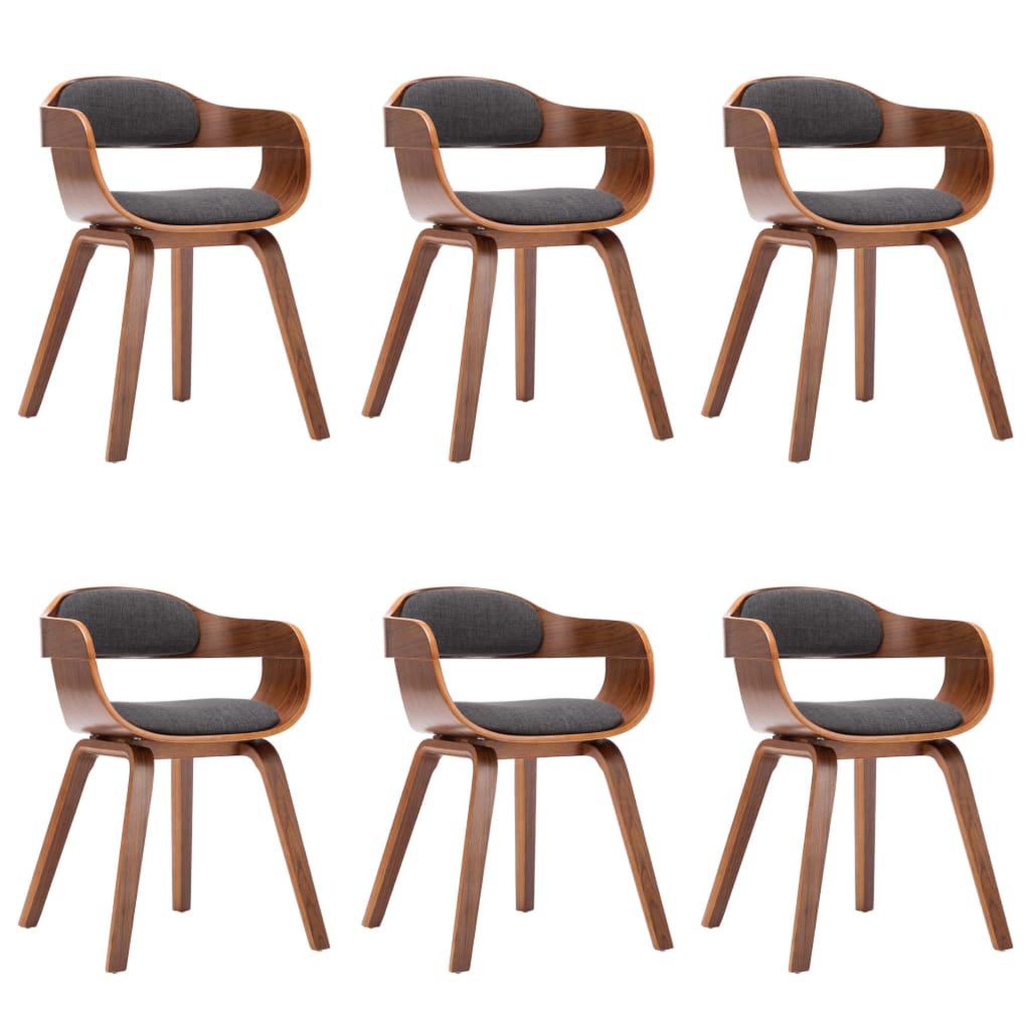 Voir la diapositive 2 : VIDAXL Chaises a manger lot de 6 gris fonce tissu et bois courbe
