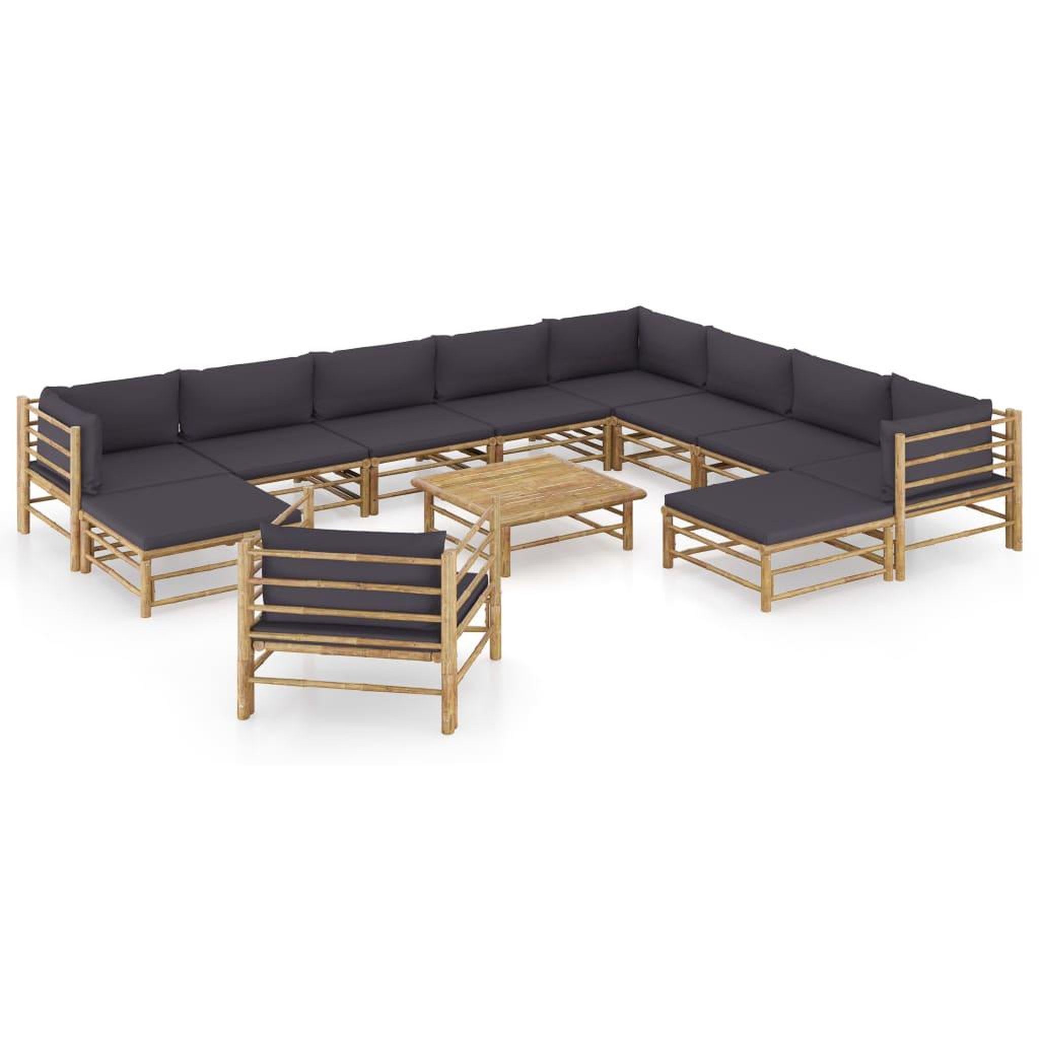 Voir la diapositive 1 : VIDAXL Salon de jardin 12 pcs avec coussins gris fonce bambou