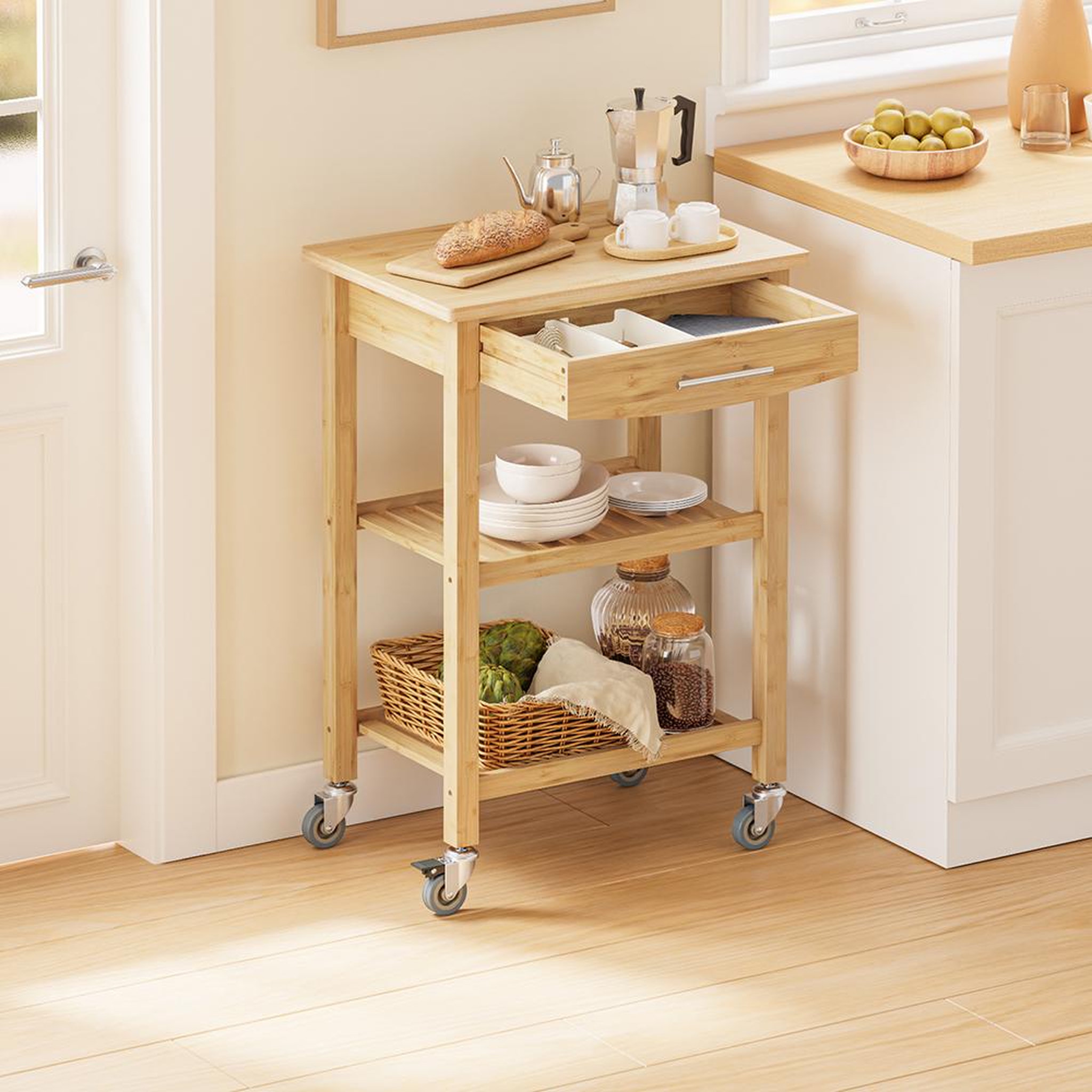 Voir la diapositive 4 : SOBUY Chariot de Cuisine en Bambou Bois 58x40x86cm FKW135-N