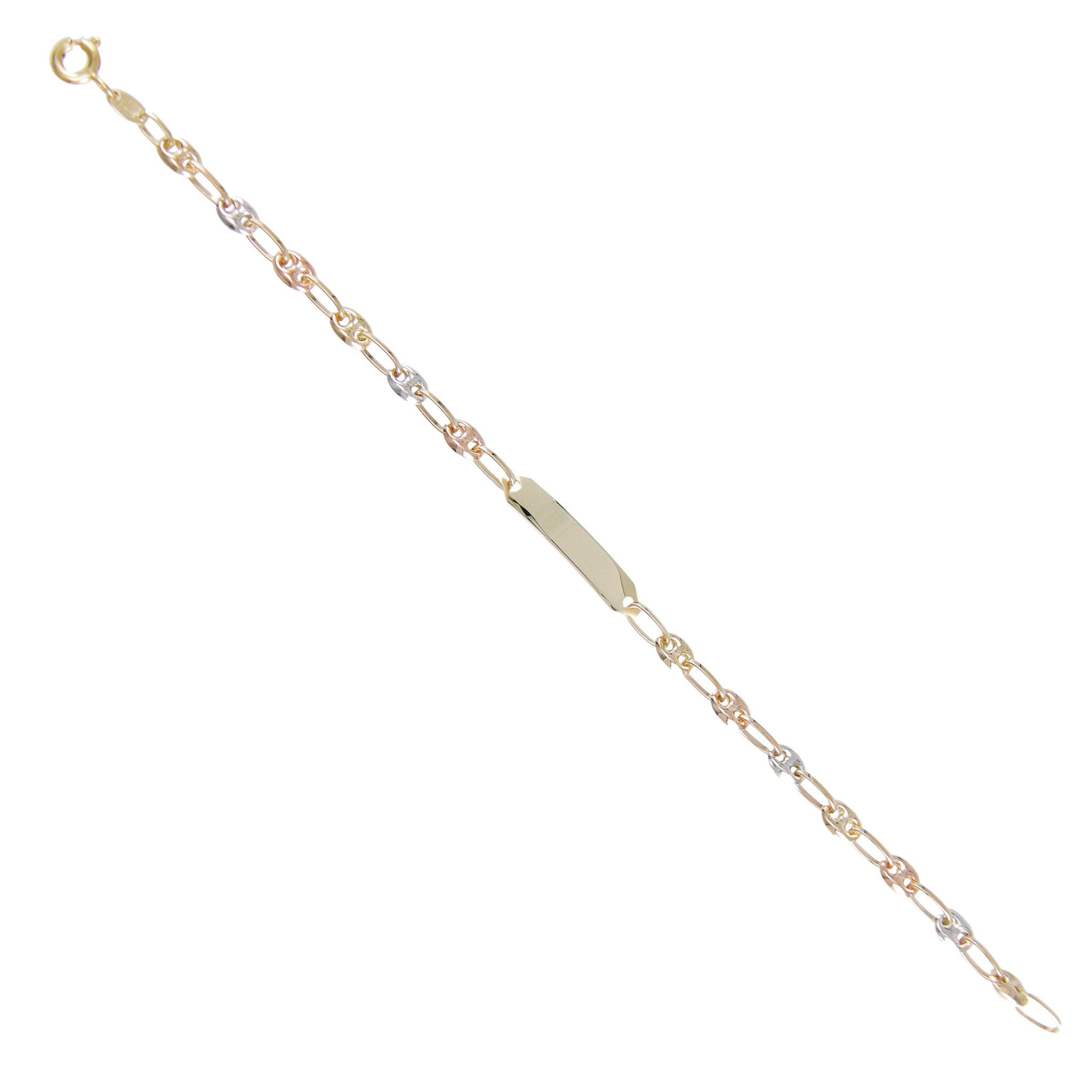 Voir la diapositive 3 : L'ATELIER D'AZUR Bracelet Enfant Or Tricolore - Jaune, Blanc, Rose - Gourmette - Maille Grain de Café - Gravure Offerte