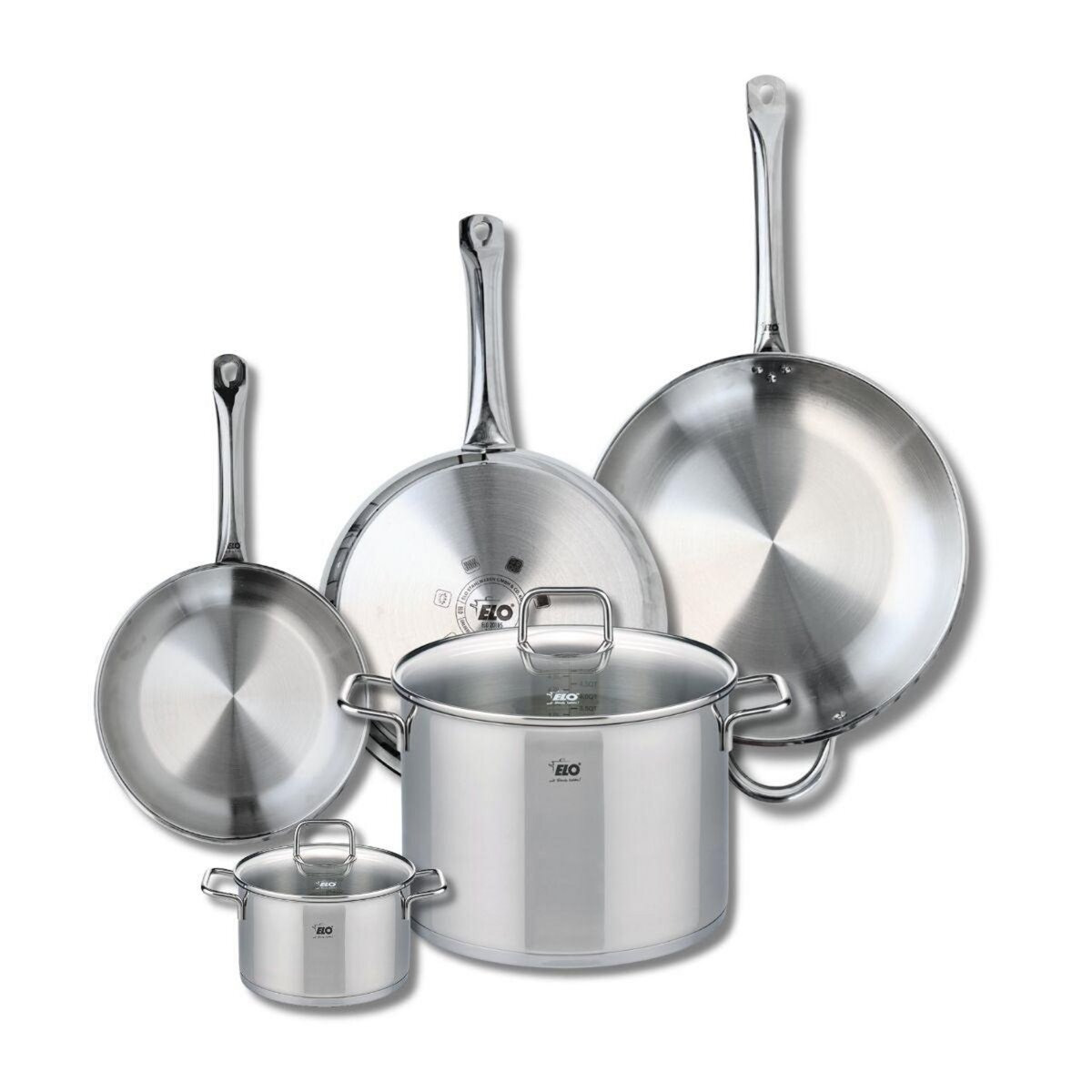 ELO Ensemble de 3 Poêles de cuisson 24, 28 et 32 cm et 2 faitouts 14 et 26 cm Elo Profi Citrin