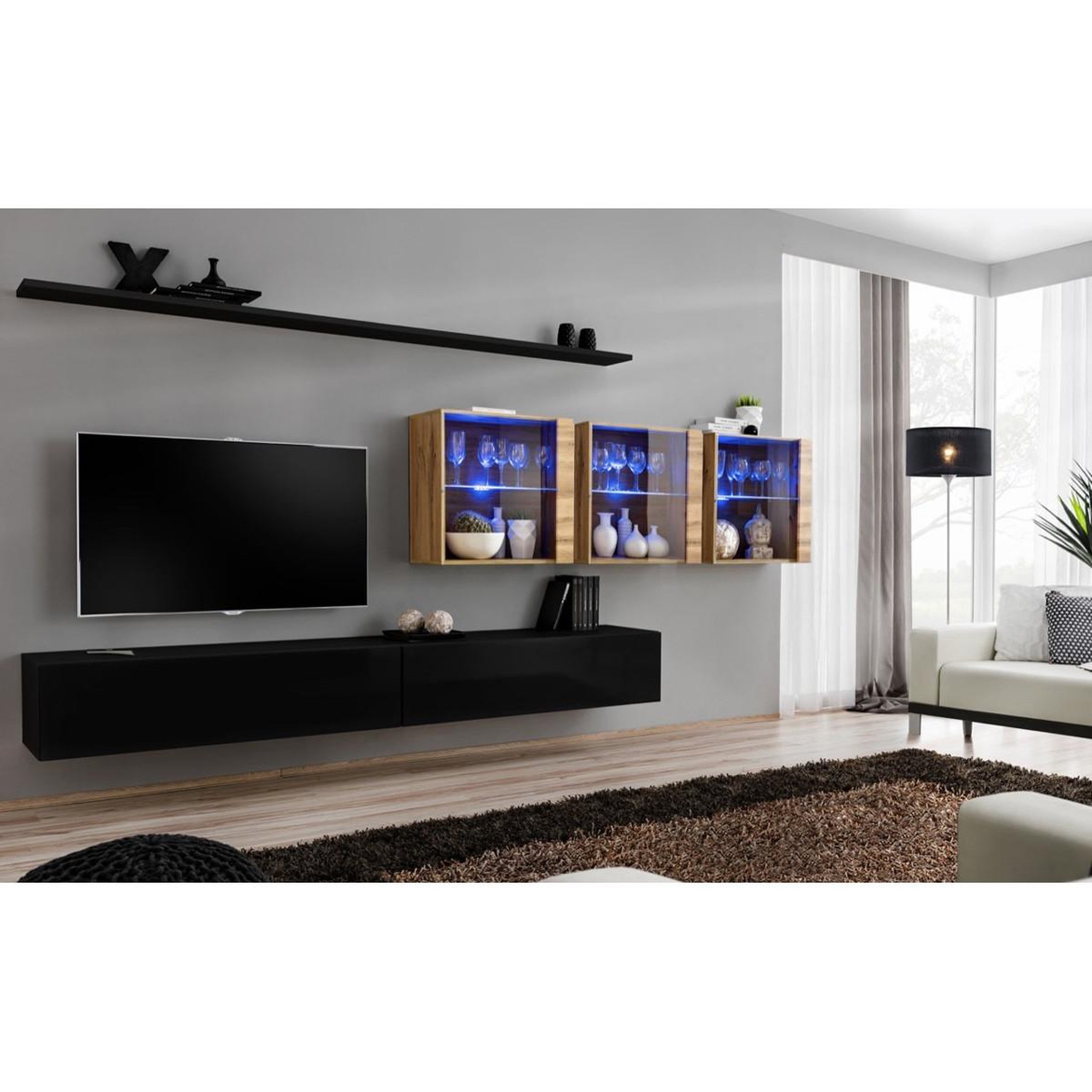 Voir la diapositive 2 : Paris Prix Meuble tv mural design  switch xvii  340cm noir & naturel