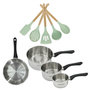 Voir la diapositive 1 : Fackelmann Lot Poêle 24cm et 3 Casseroles 12/16/20cm Fackelmann Généva avec 5 ustensiles
