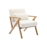 SWEEEK Fauteuil scandinave bois d'hévéa et tissu effet fausse fourrure blanc crème