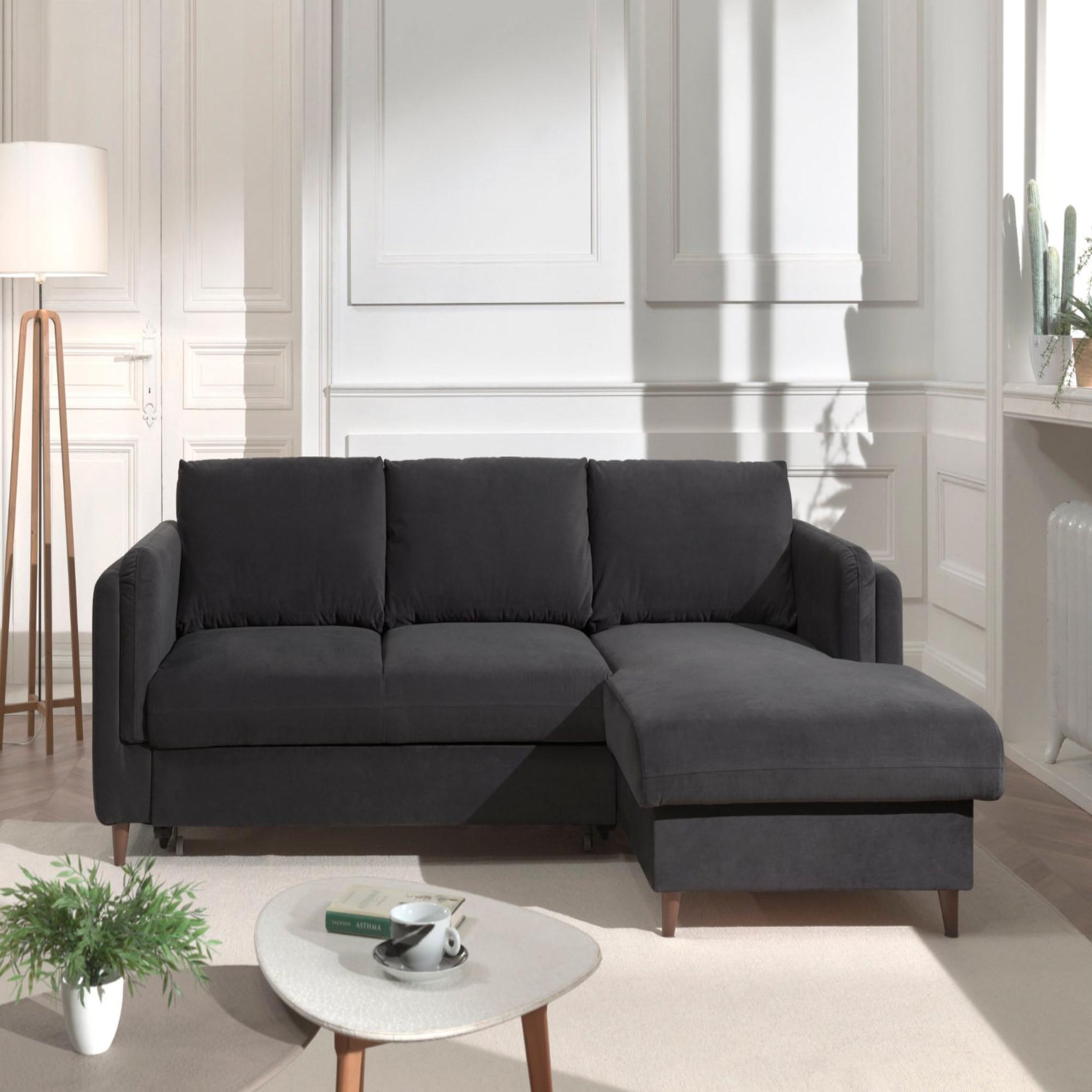 Voir la diapositive 6 : BEST MOBILIER Brooke - canapé d'angle droit - convertible avec coffre - 4 places - en velours