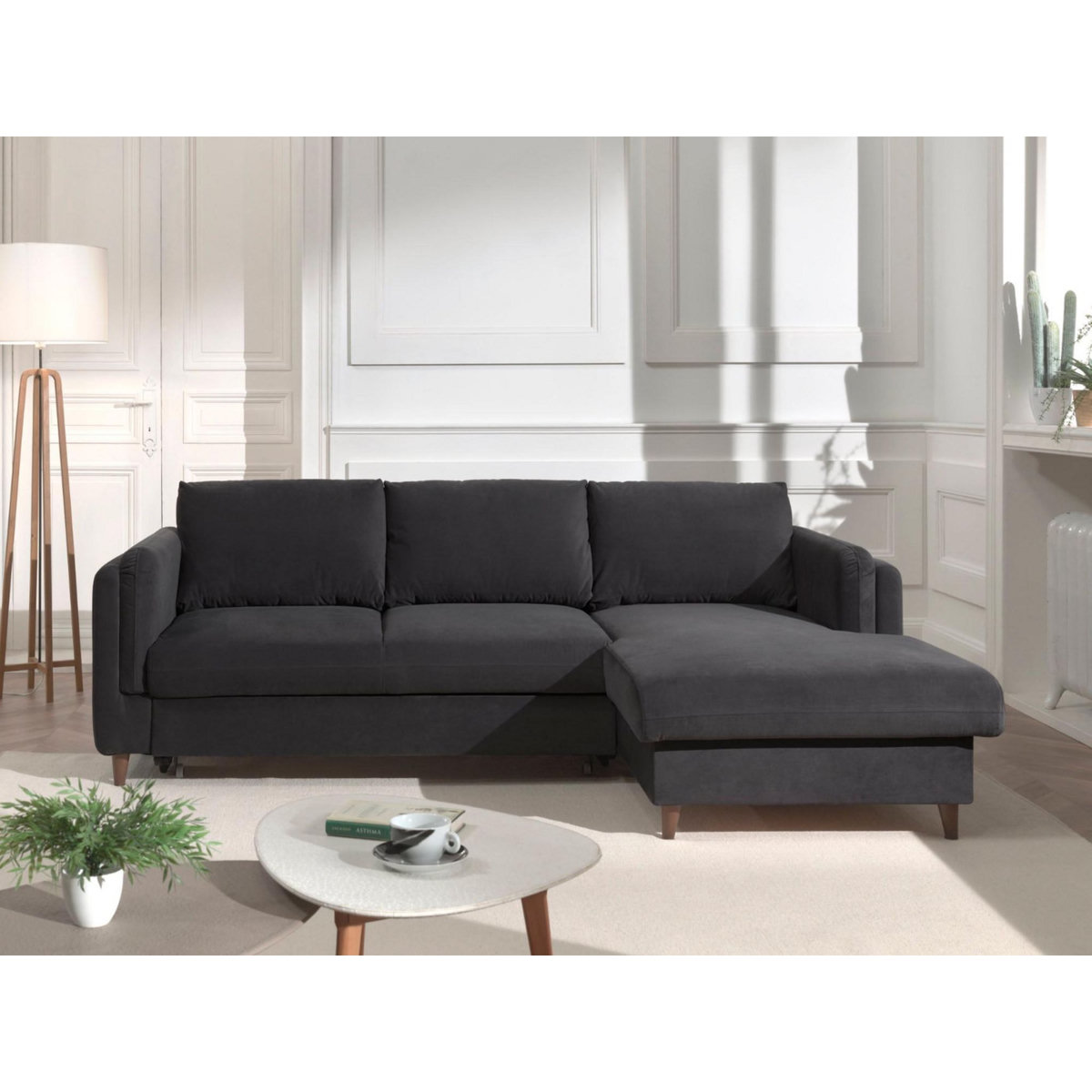 LISA DESIGN Brooke - canapé d'angle droit - convertible avec coffre - 4 places - en velours