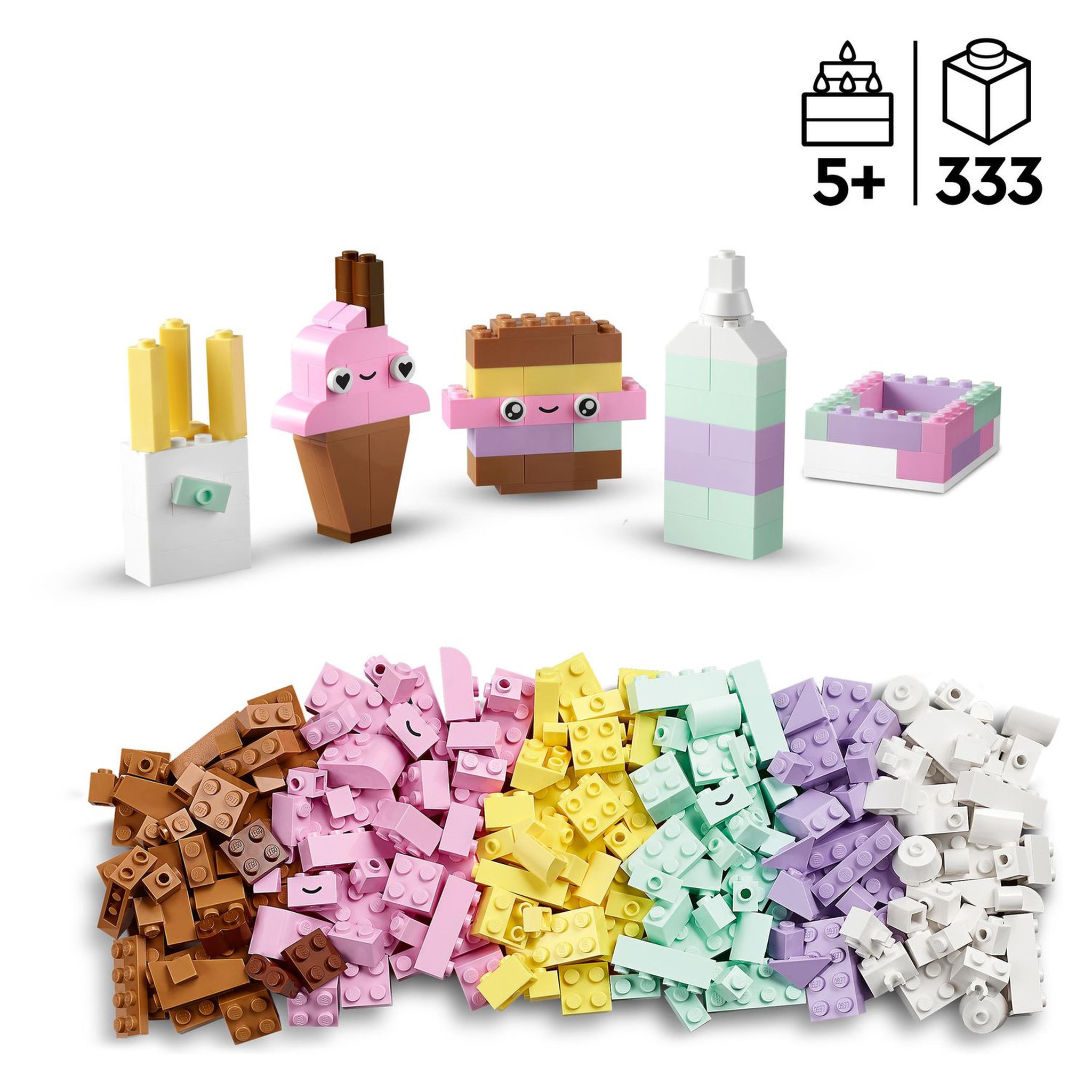 Voir la diapositive 4 : LEGO Classic 11028 - L&rsquo;amusement créatif pastel,  Jouets Briques pour Filles et Garçons Dès 5 Ans : Crème Glacée, Dinosaure, Chat et Plus