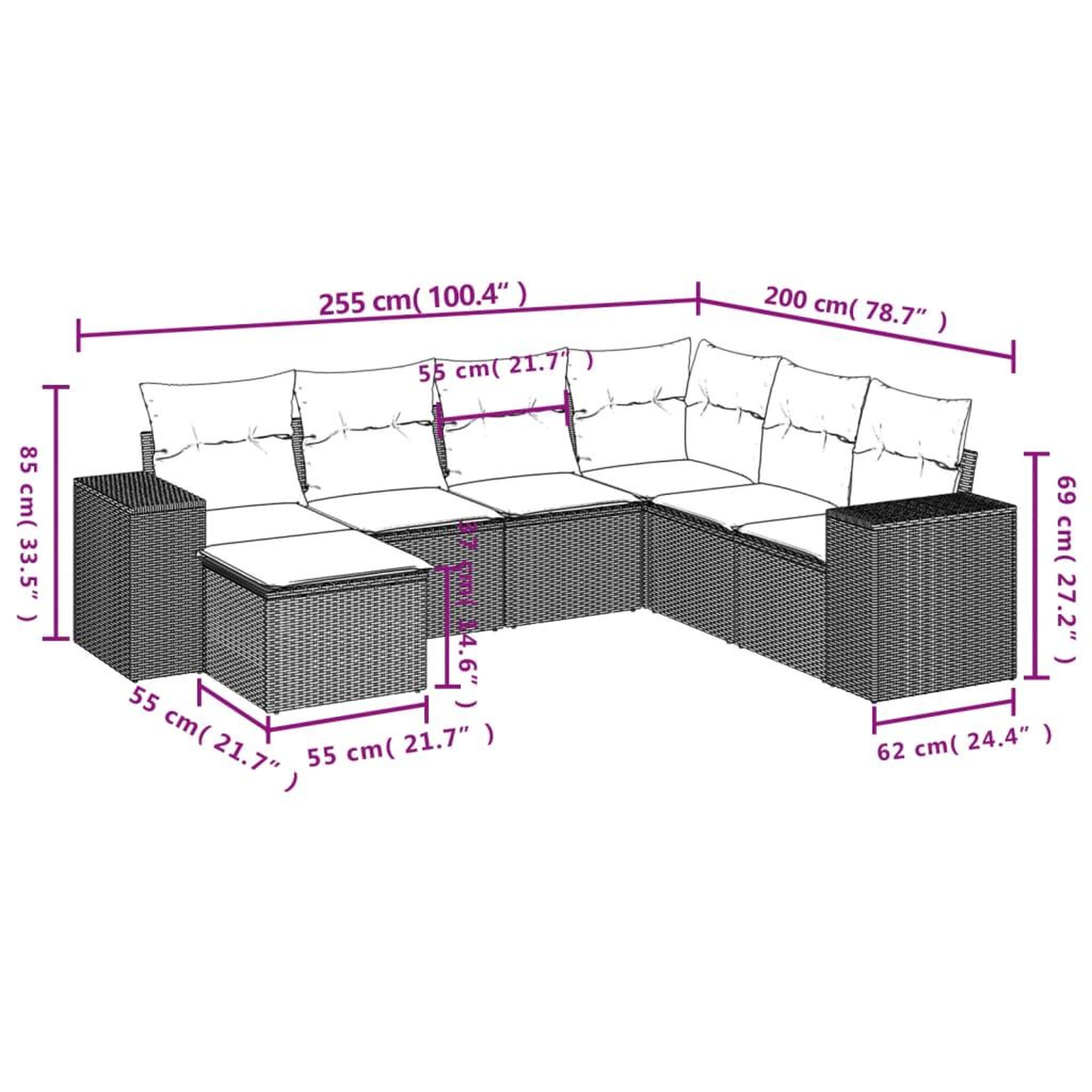 Voir la diapositive 3 : VIDAXL Salon de jardin avec coussins 7 pcs gris resine tressee