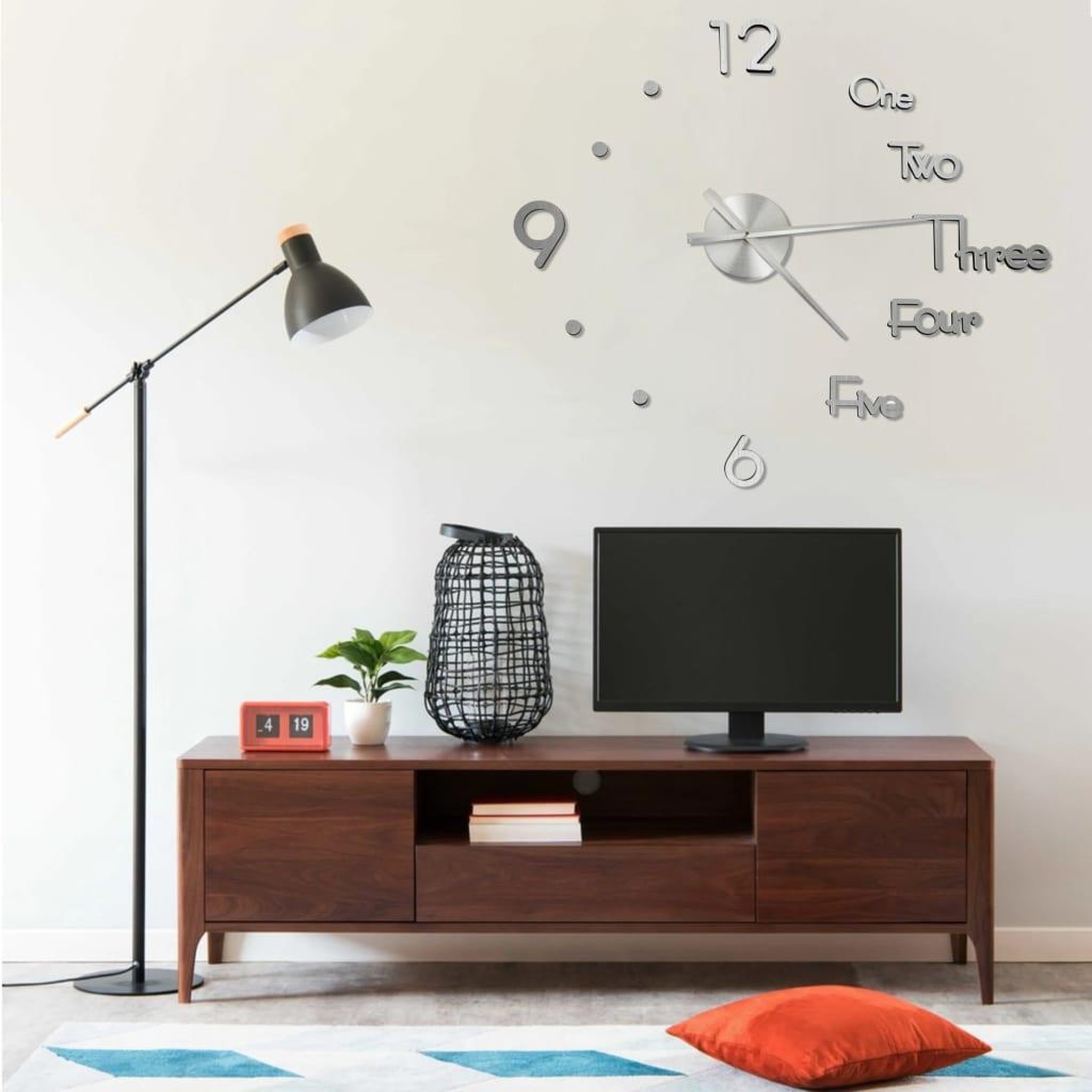 VIDAXL Horloge murale 3D Design moderne Argente 100 cm XXL